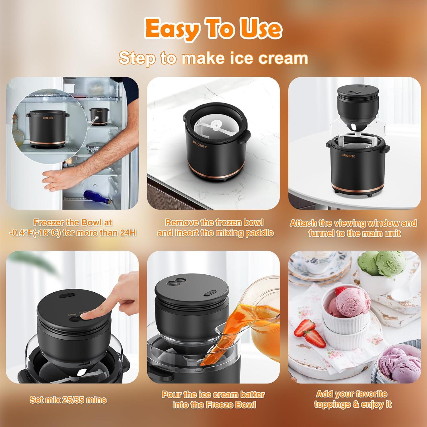 Máquina de Helados Eléctrica BRIOBITE Dolce 1000, 1.04L, Negro