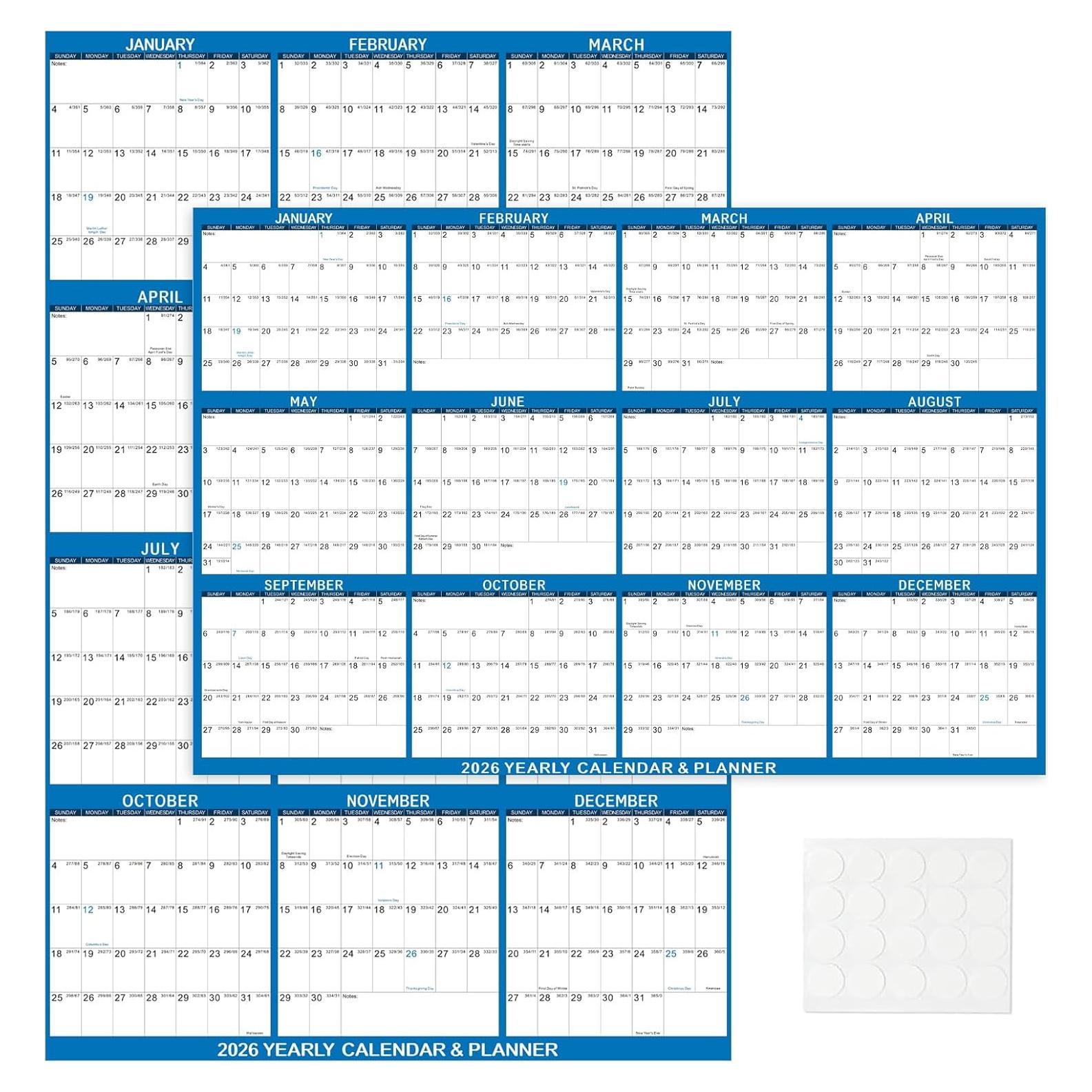 Calendario de Pared Borrable Kuraoyan 2026 81x122 cm Azul