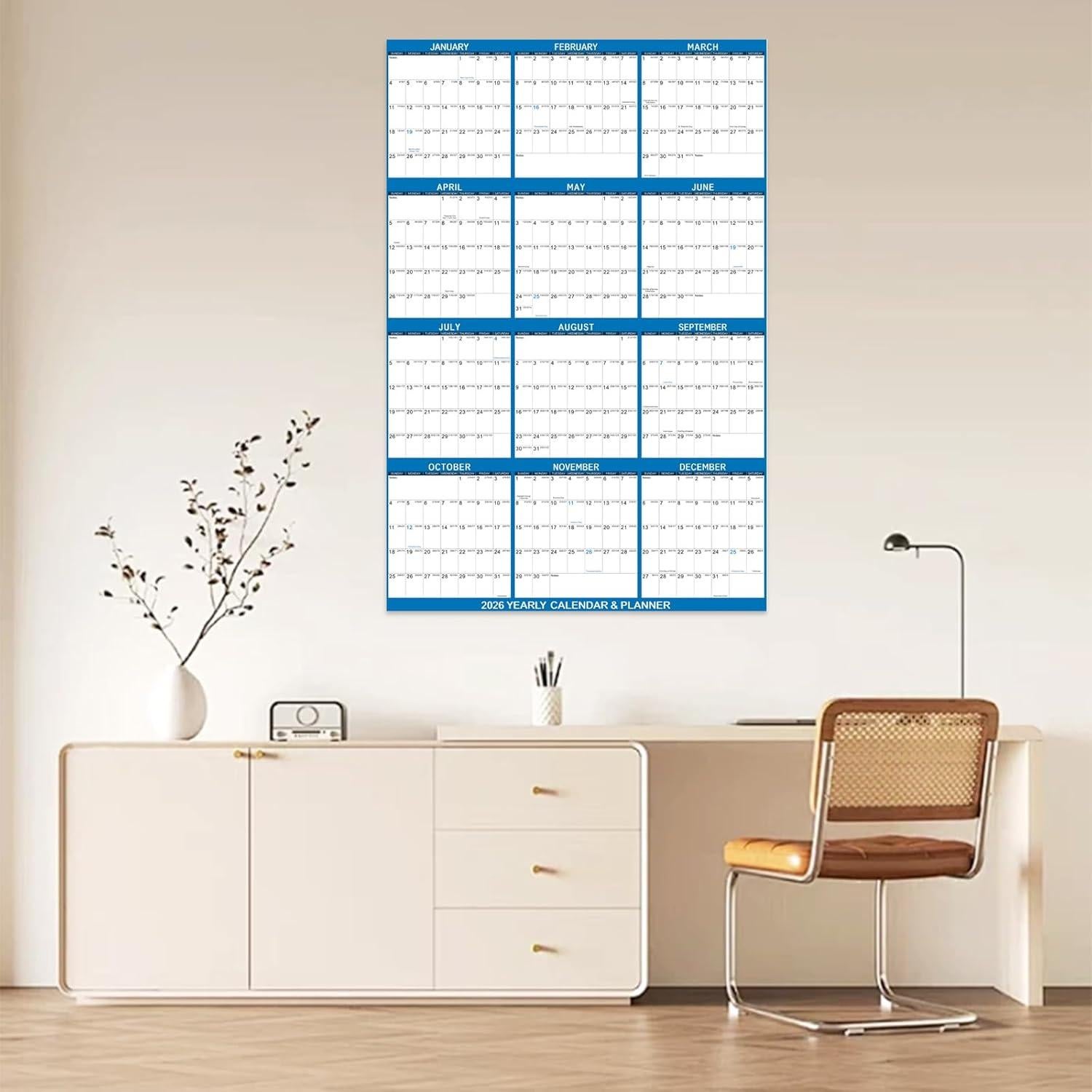Calendario de Pared Borrable Kuraoyan 2026 81x122 cm Azul