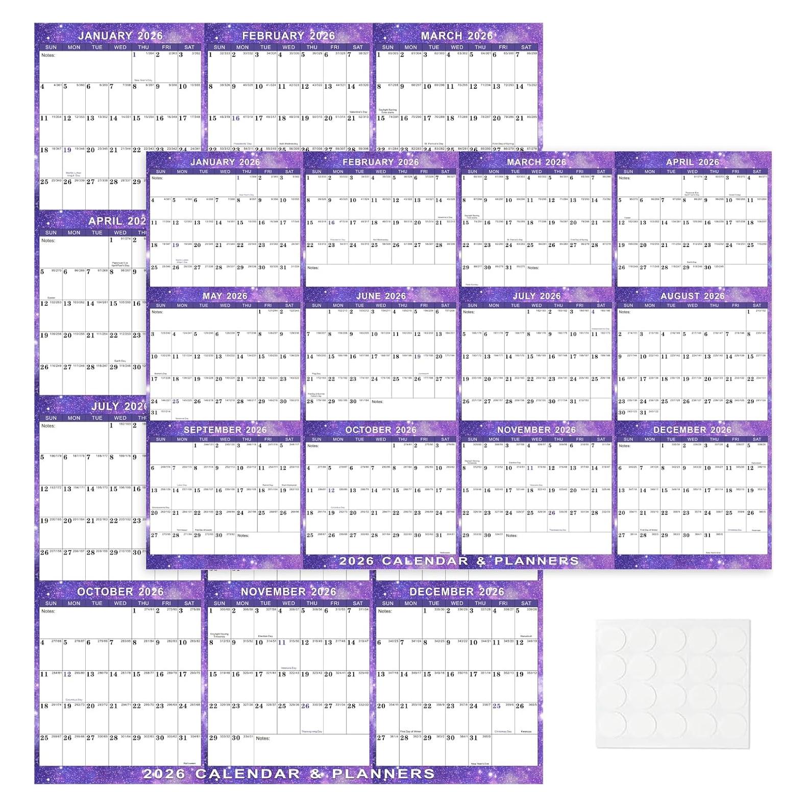 Calendario de Pared Borrable Kuraoyan 2026 61x91 cm Púrpura