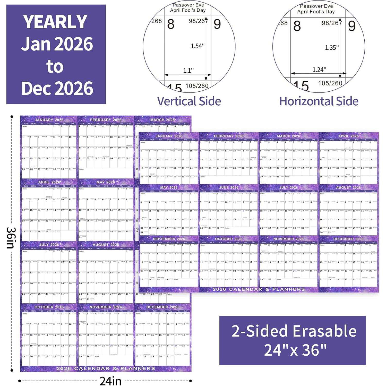 Calendario de Pared Borrable Kuraoyan 2026 61x91 cm Púrpura