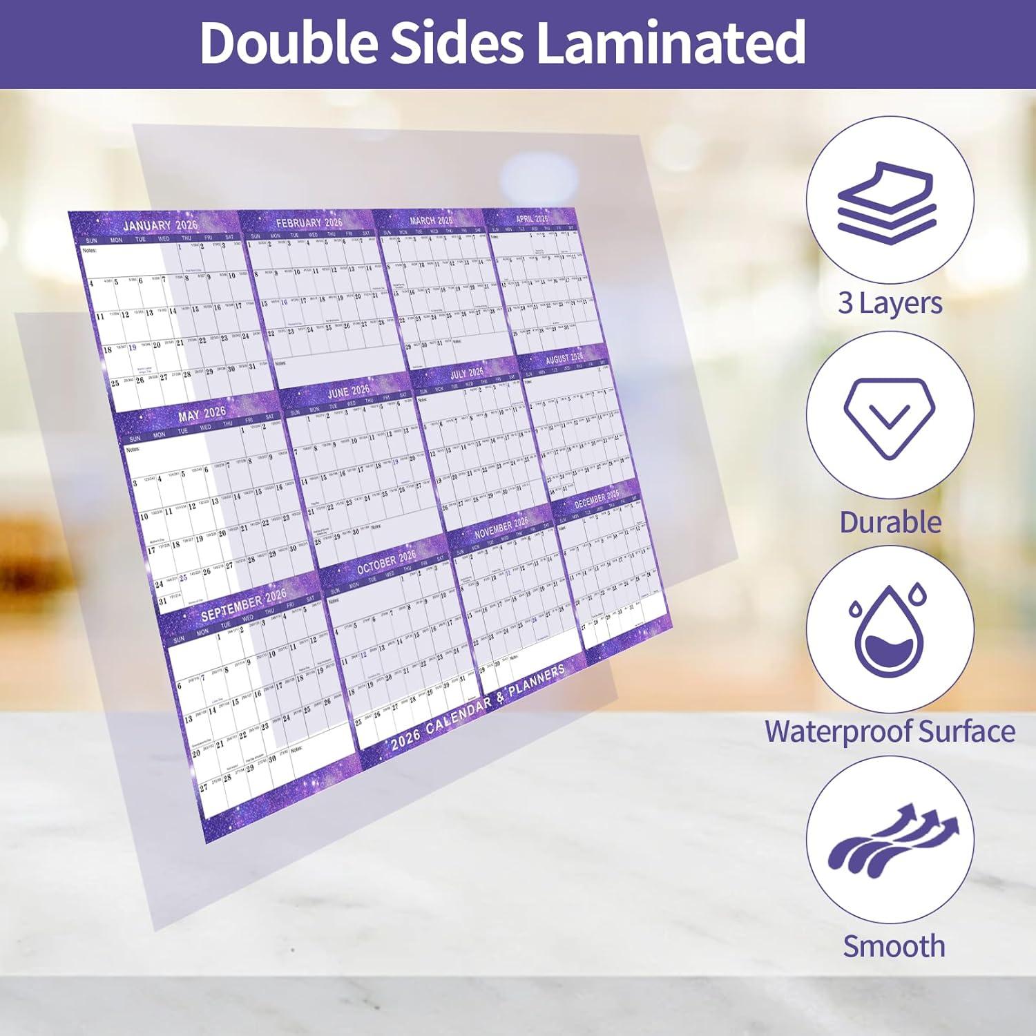 Calendario de Pared Borrable Kuraoyan 2026 61x91 cm Púrpura