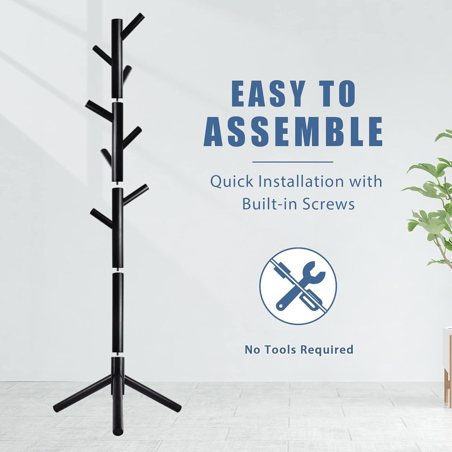 Perchero de Madera Haddockway Ajustable con 8 Ganchos Negro