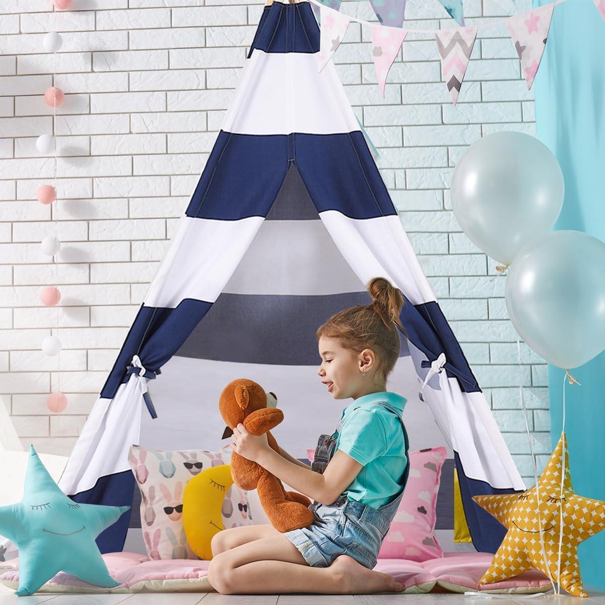 Tienda Teepee para Niños Costzon Rayas Azules y Blancas