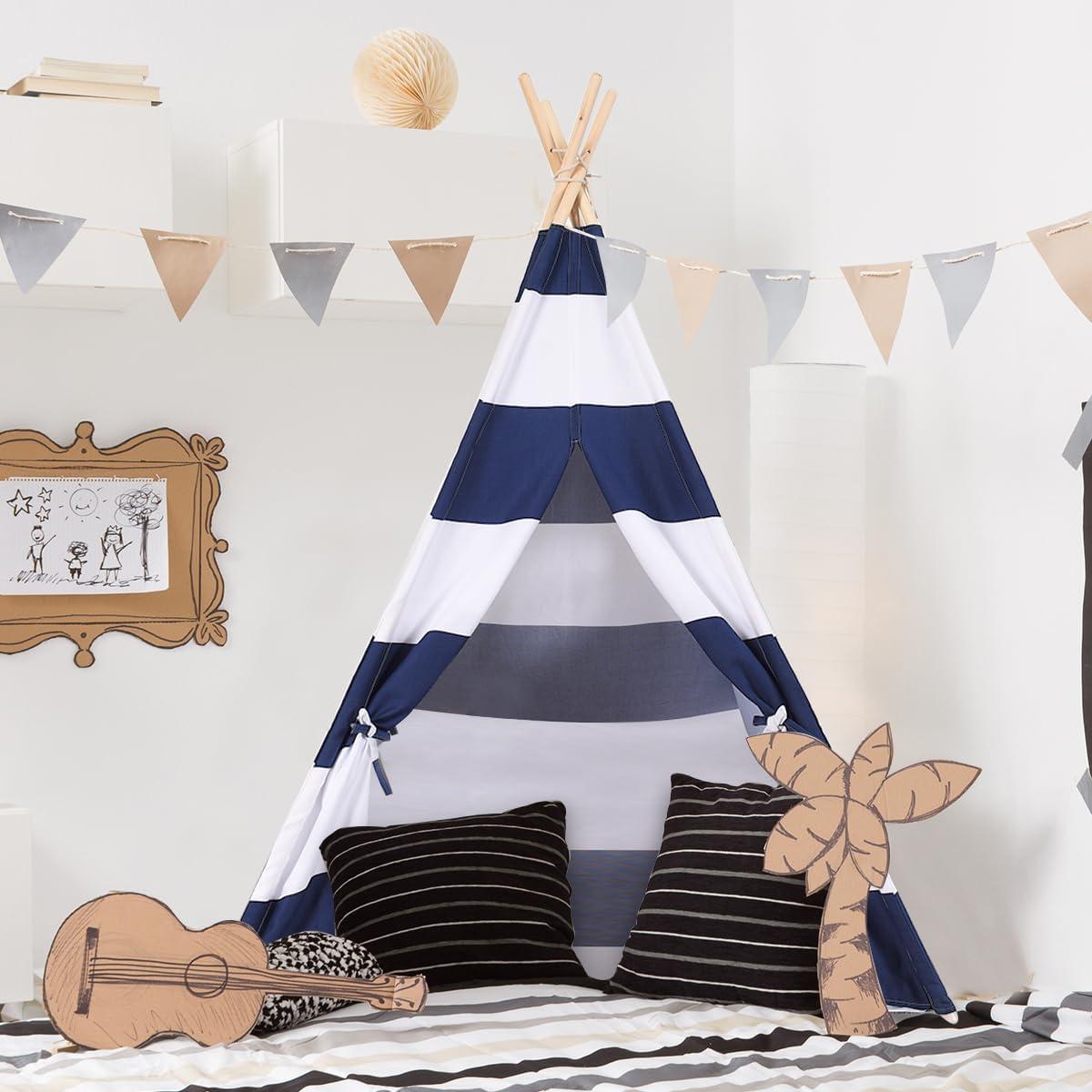 Tienda Teepee para Niños Costzon Rayas Azules y Blancas