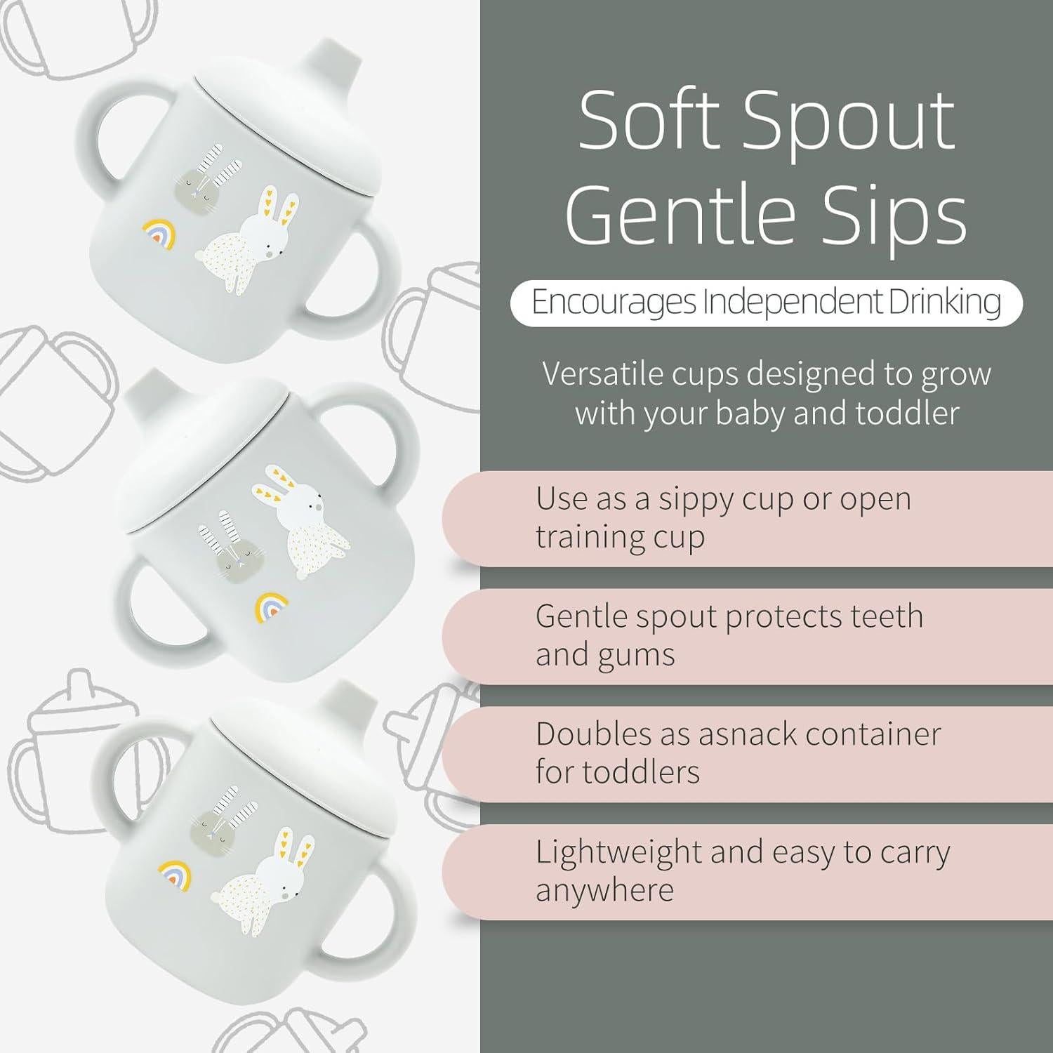 Taza Antivuelco de Silicona Little Rawr 180ml Gris-Rabbit