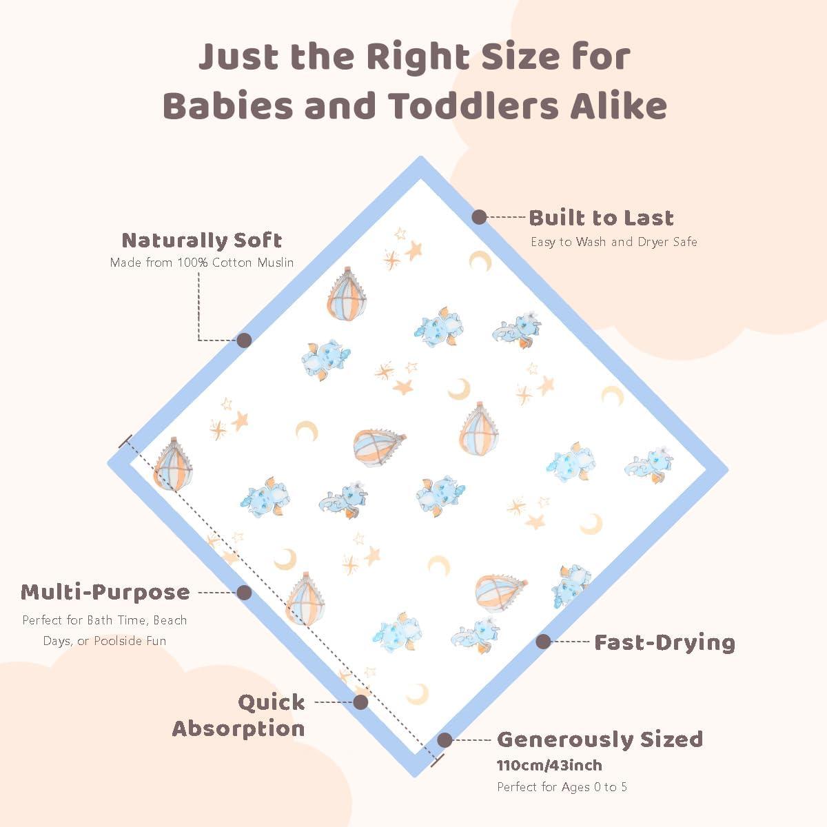 Toalla de Baño para Bebés ICKYOU 109x109 cm Algodón Muselina