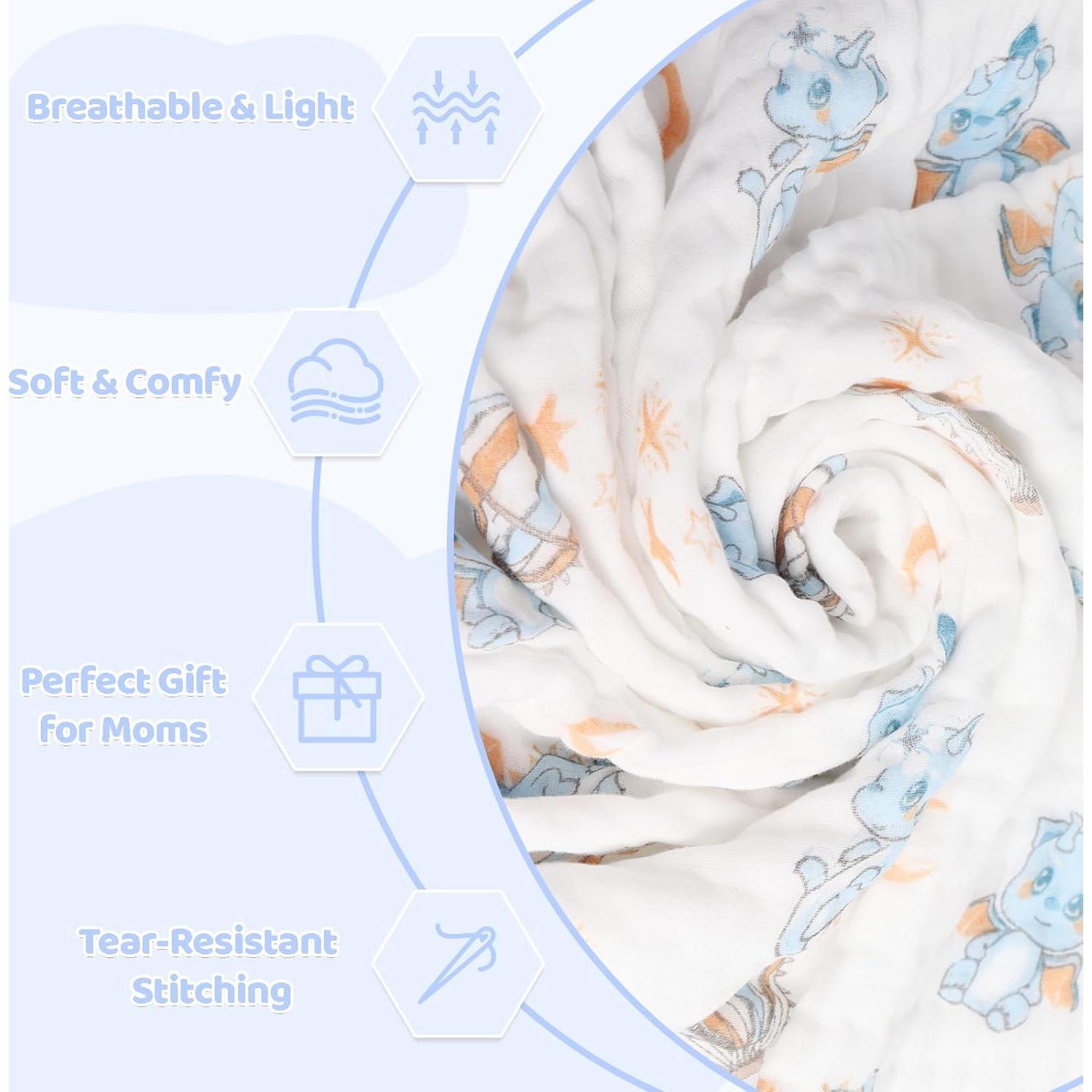 Toalla de Baño para Bebés ICKYOU 109x109 cm Algodón Muselina