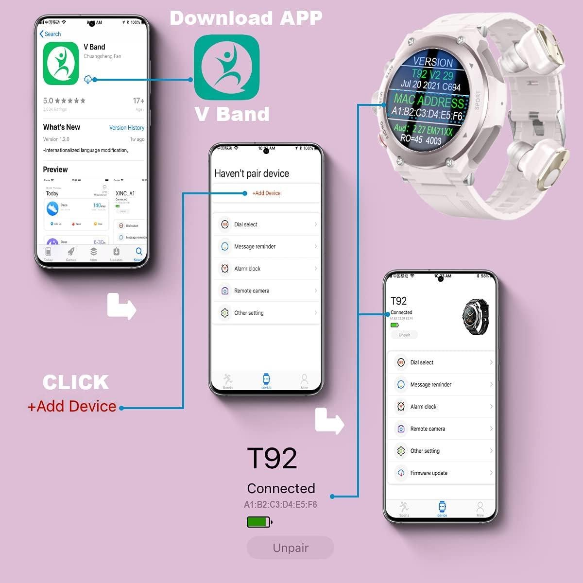 Reloj Inteligente T92 PADY con Auriculares Bluetooth 3 en 1
