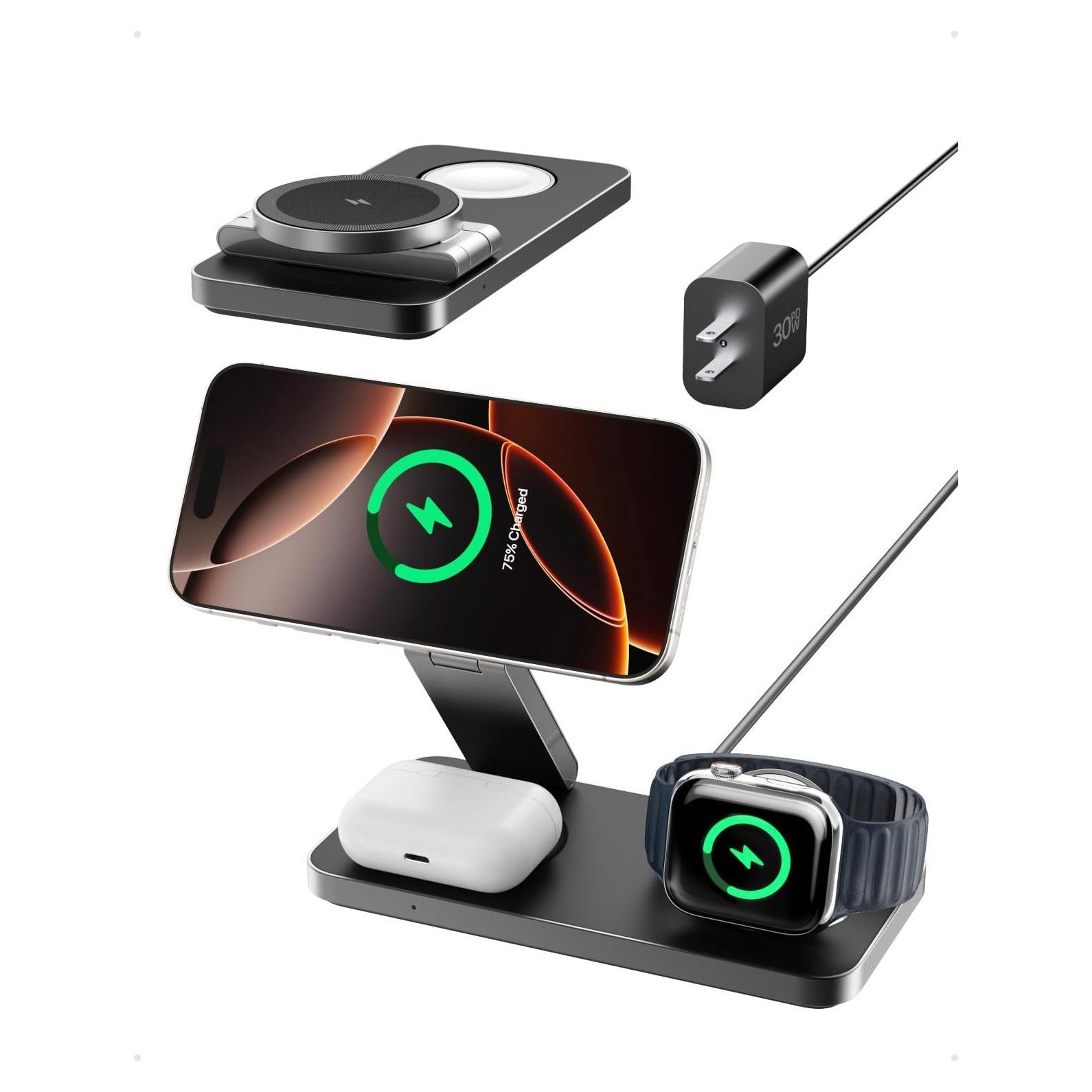 Estación de Carga Inalámbrica 3 en 1 Intoval F8 15W Qi2 Negro