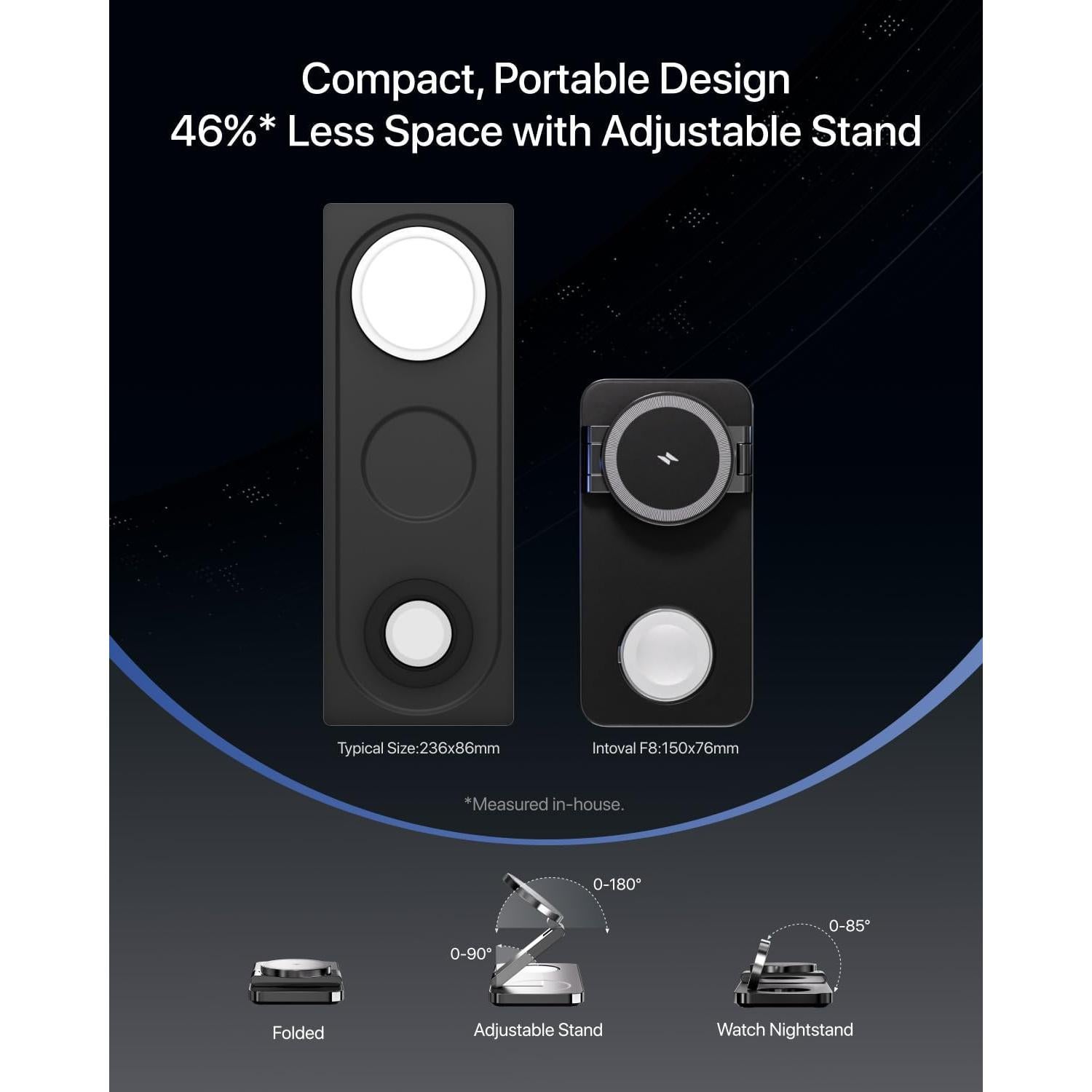 Estación de Carga Inalámbrica 3 en 1 Intoval F8 15W Qi2 Negro