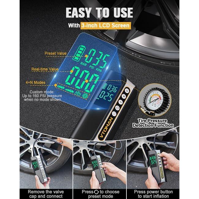 Compresor de Aire Portátil VTOMAN X6 Pro 160 PSI con Luz LED