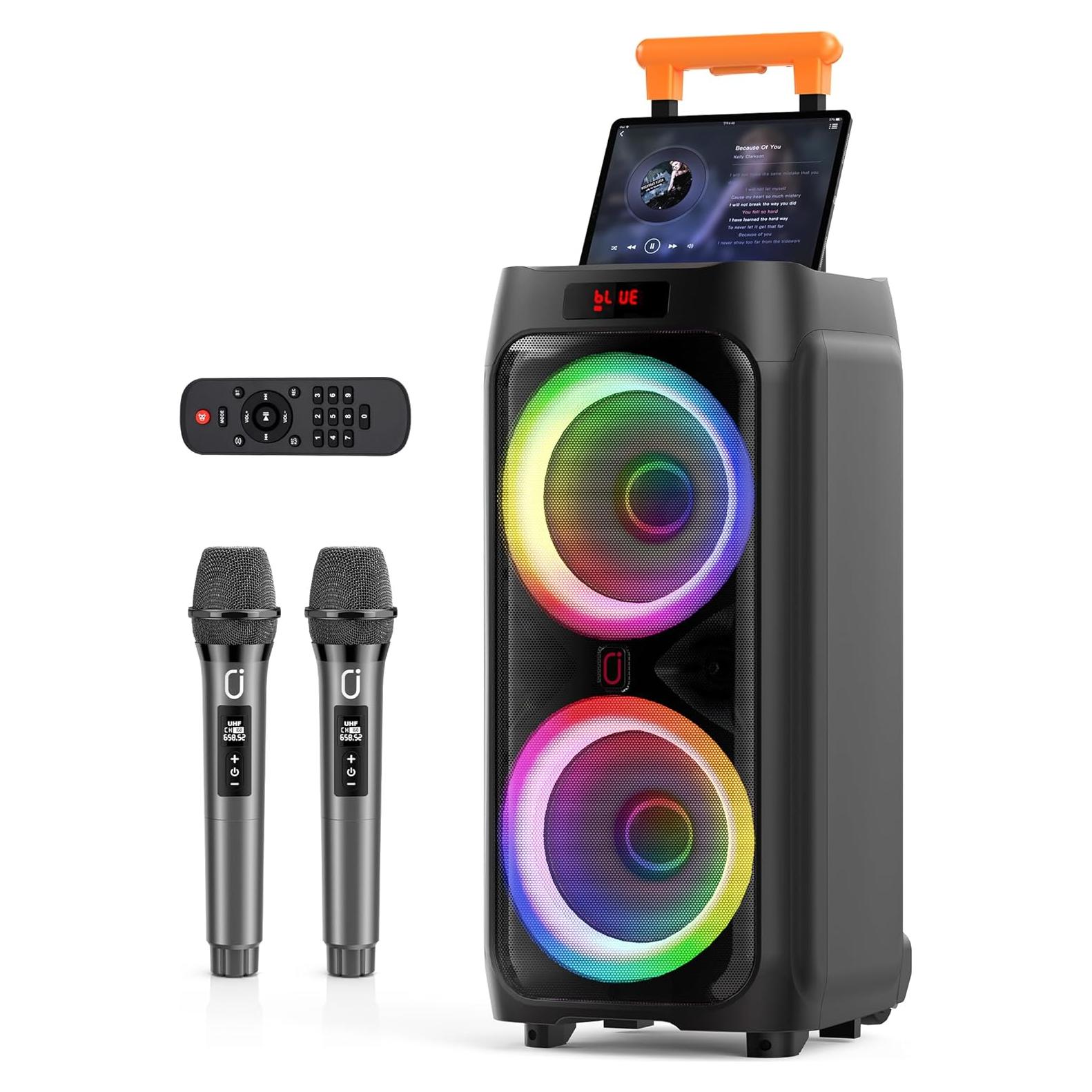 Máquina de Karaoke JYX-T9 con 2 Micrófonos Inalámbricos 500W
