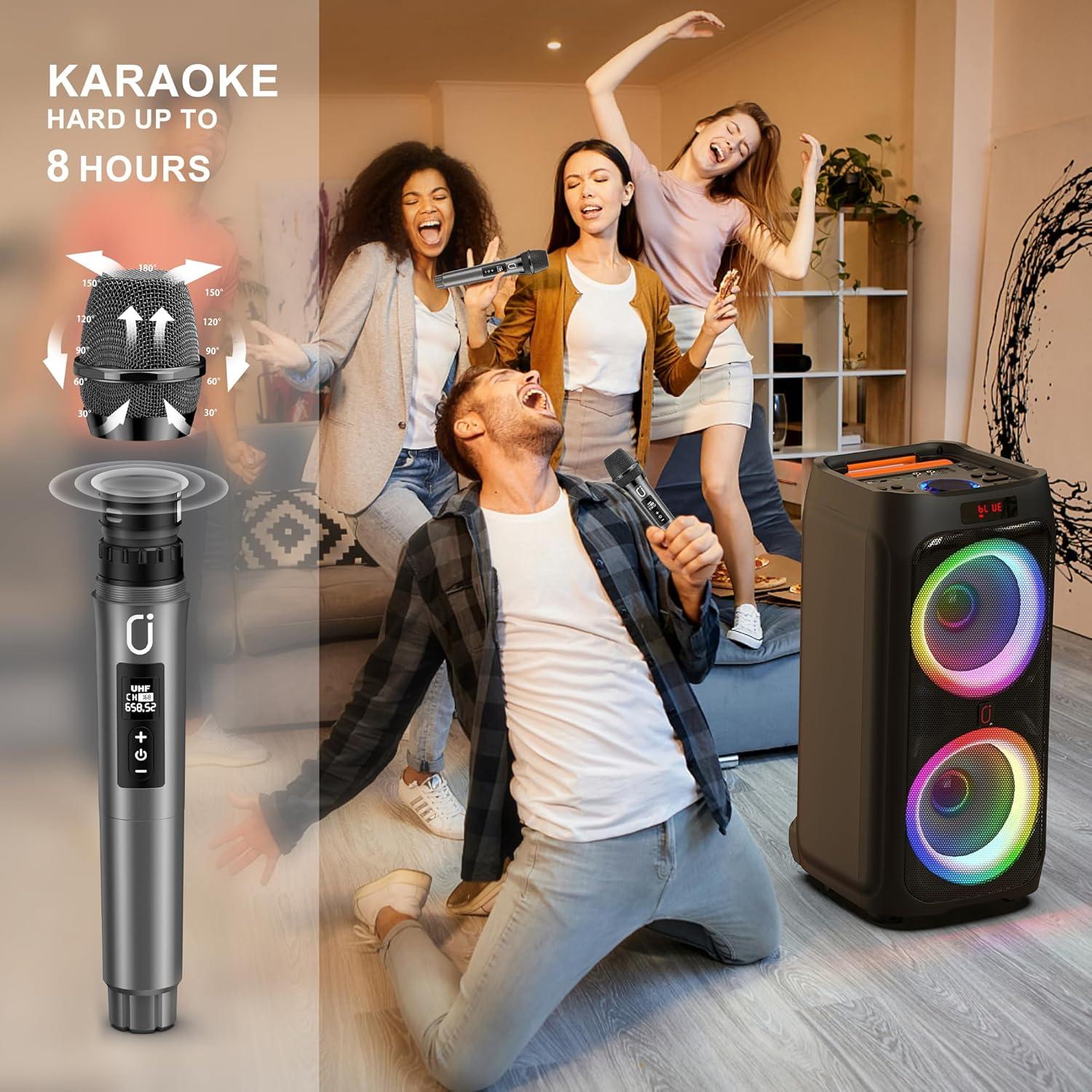 Máquina de Karaoke JYX-T9 con 2 Micrófonos Inalámbricos 500W