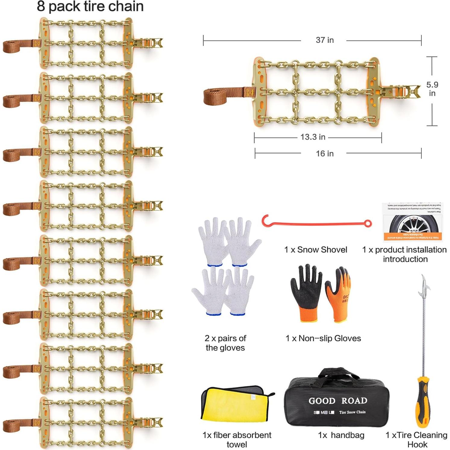 Cadenas de Nieve AutoChoice para Neumáticos 165-205mm - 8 Piezas
