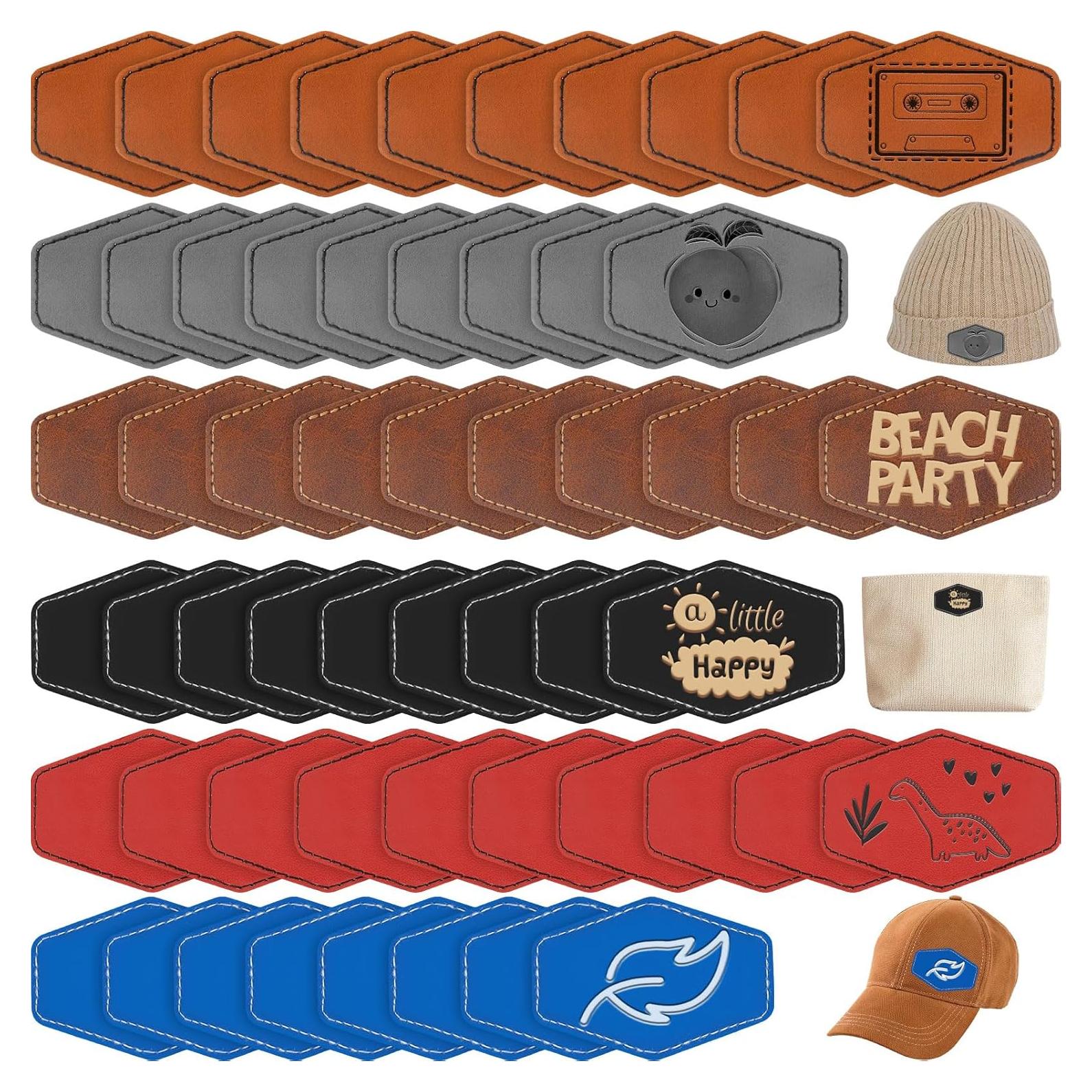 60 Parches Hexagonales de Cuero Sintético Huhumy 7.62x5.08cm