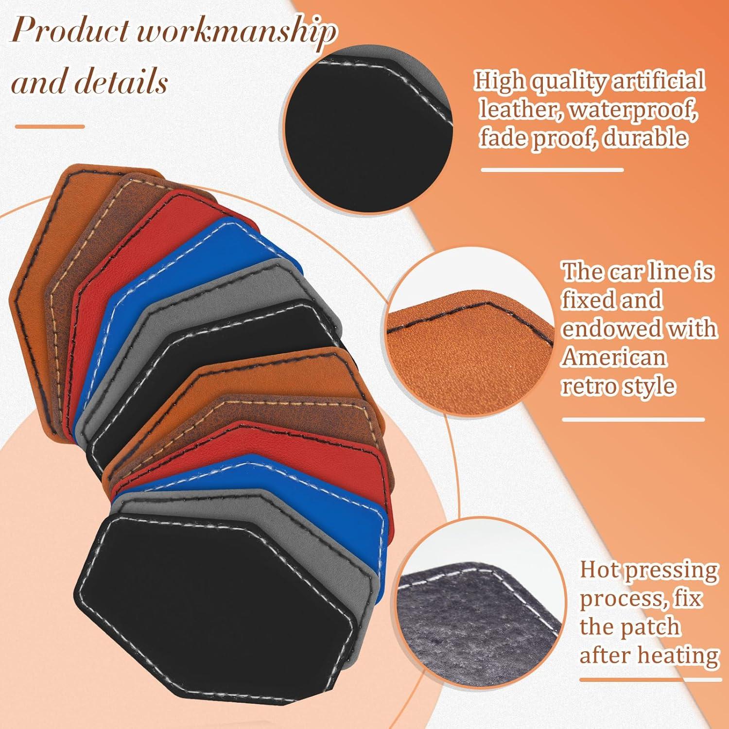 60 Parches Hexagonales de Cuero Sintético Huhumy 7.62x5.08cm