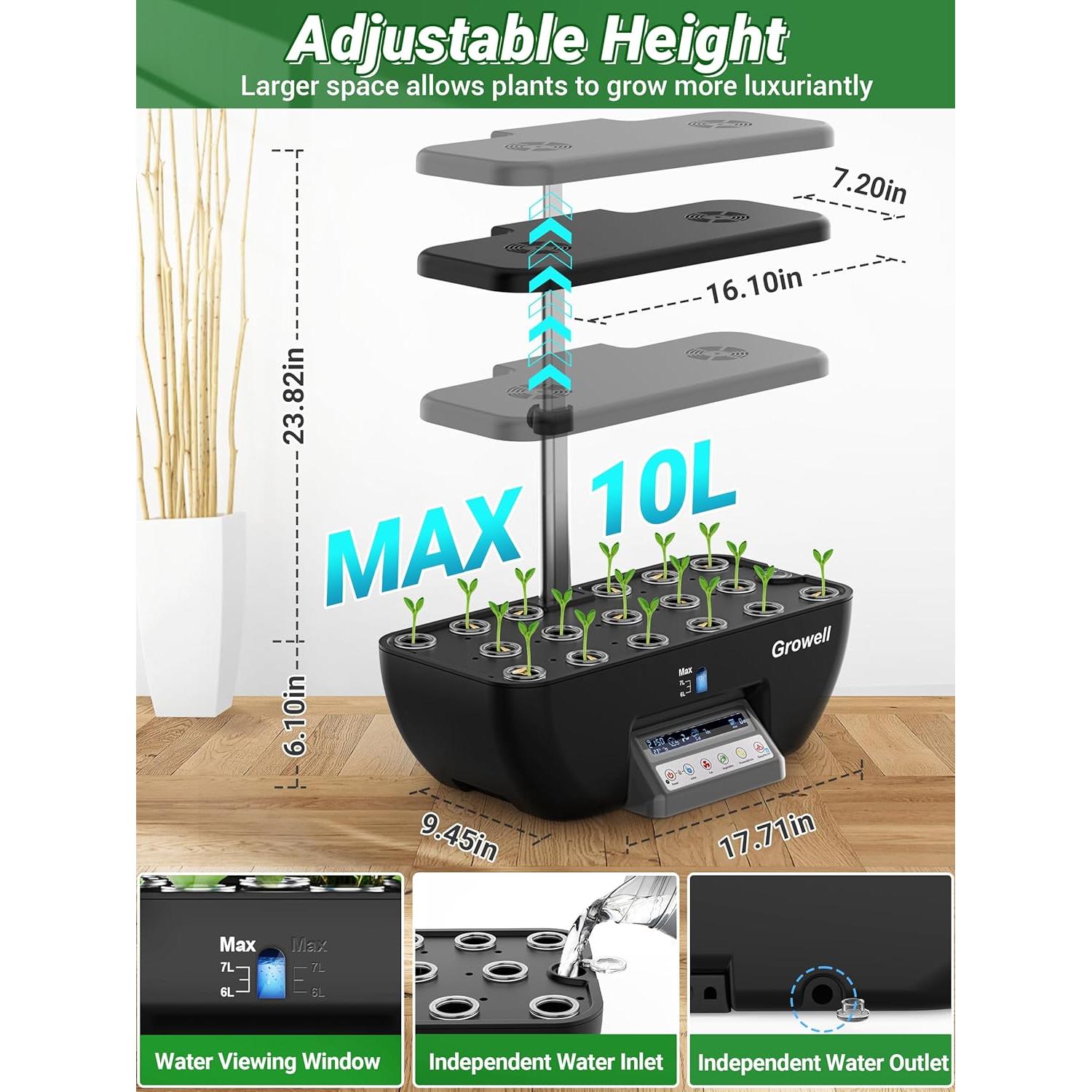 Sistema Hidropónico Growell 17 Cápsulas 10L 102 Luces LED