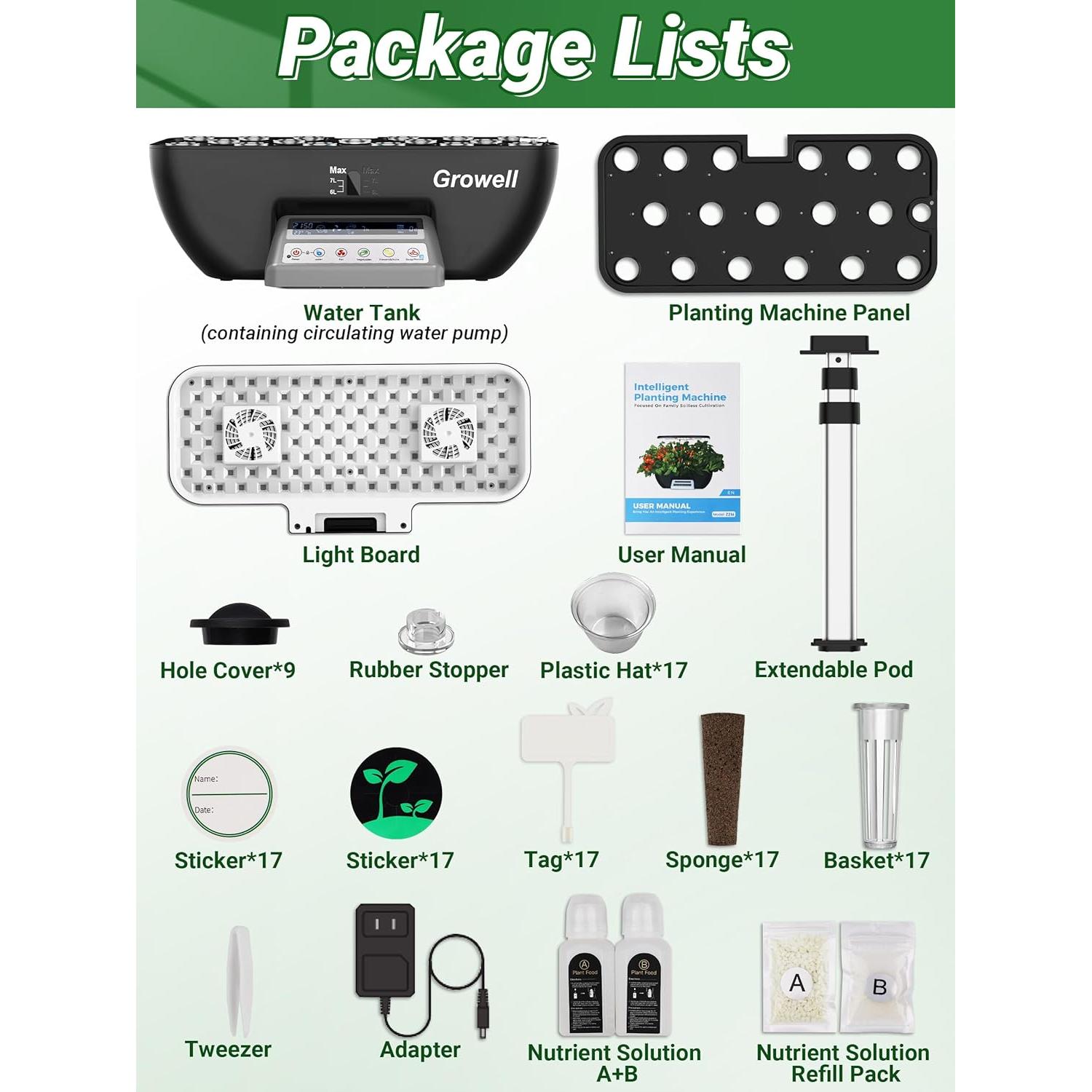 Sistema Hidropónico Growell 17 Cápsulas 10L 102 Luces LED