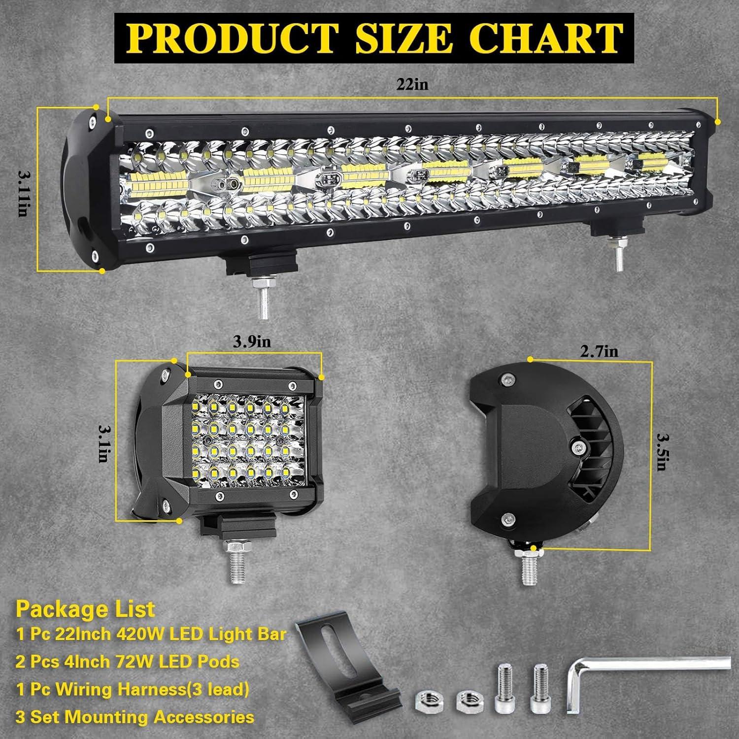 Kit de Barra de Luz LED OfleGold 22" 420W + 2 Pods 4" 72W