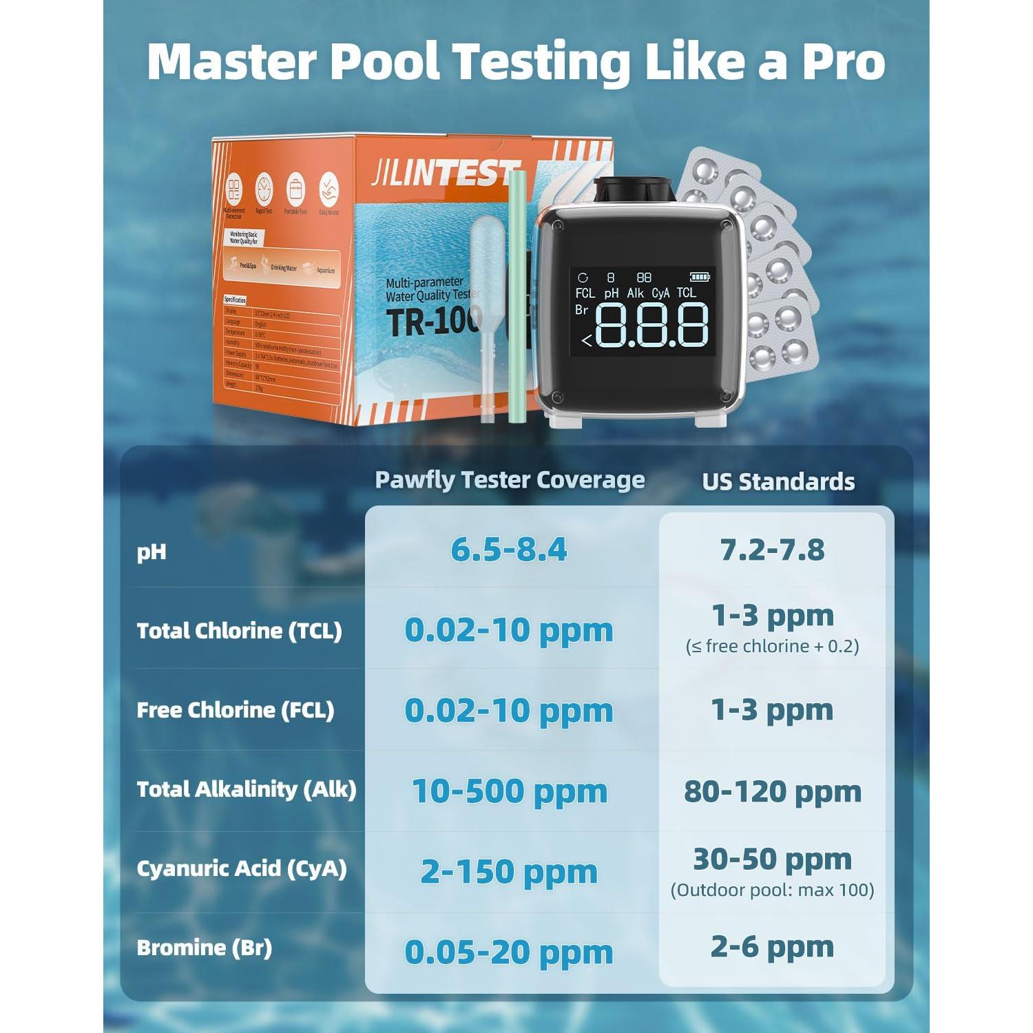 Kit de Pruebas de Agua Digital 6 en 1 Pawfly para Piscina