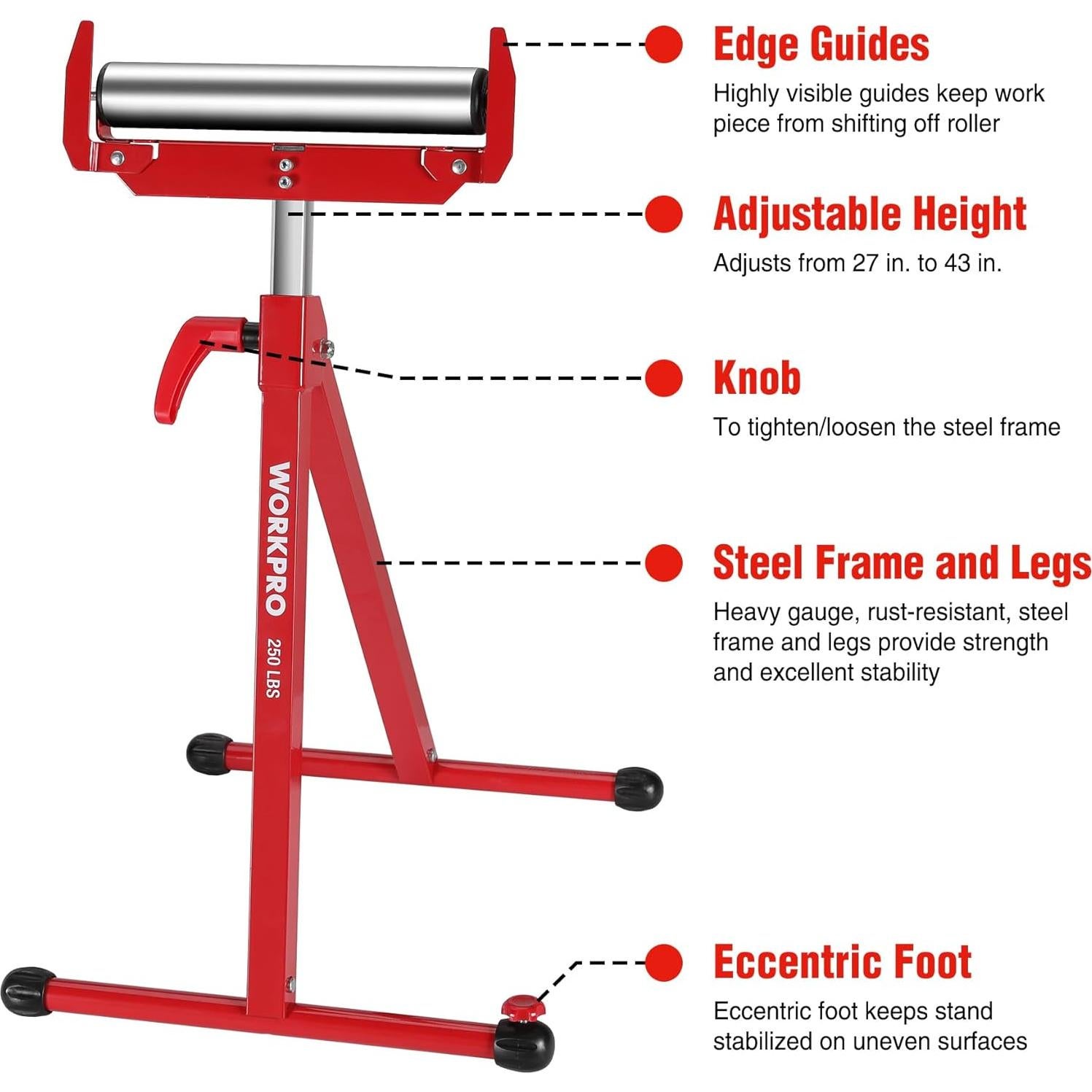 Soporte de Rodillo Plegable WORKPRO 113.4 kg Ajustable