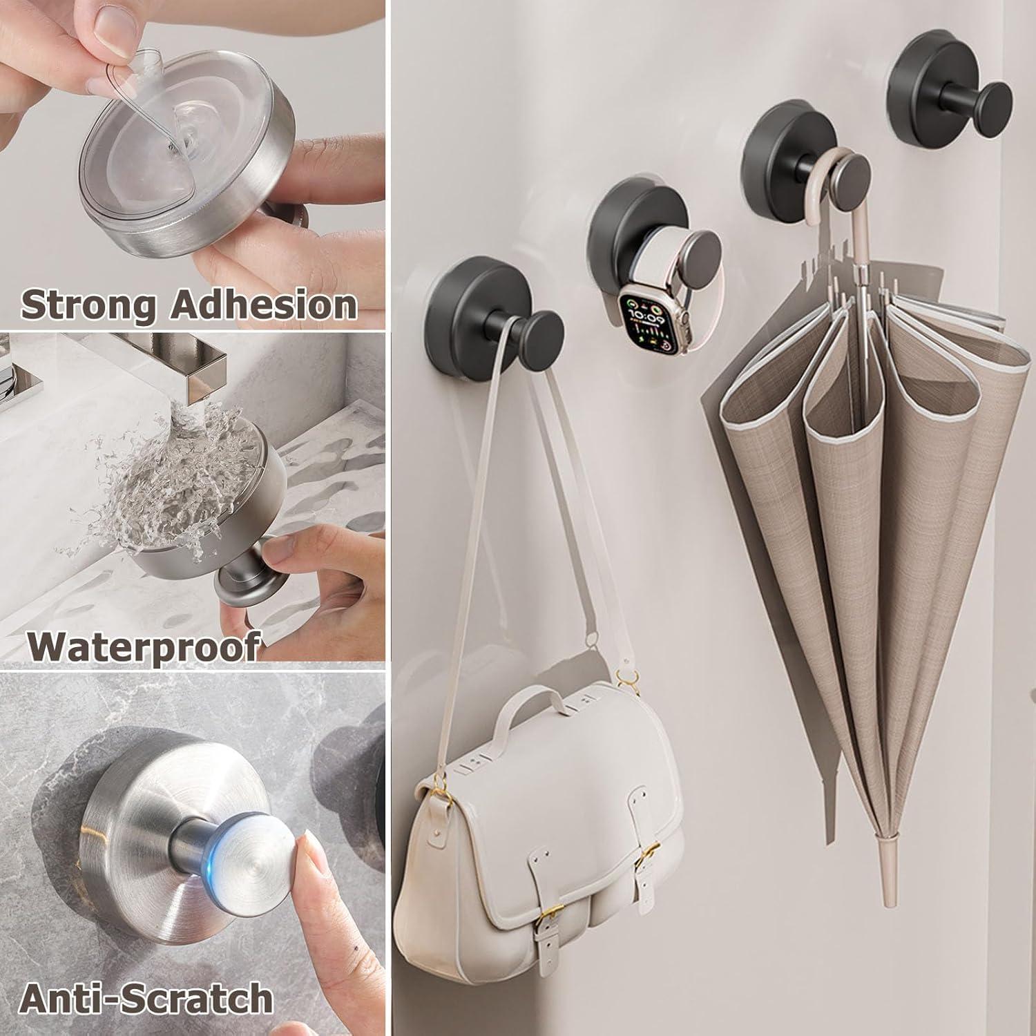 Ganchos de Ventosa Vinaloyary para Ducha, 4 Piezas, Acero Inoxidable