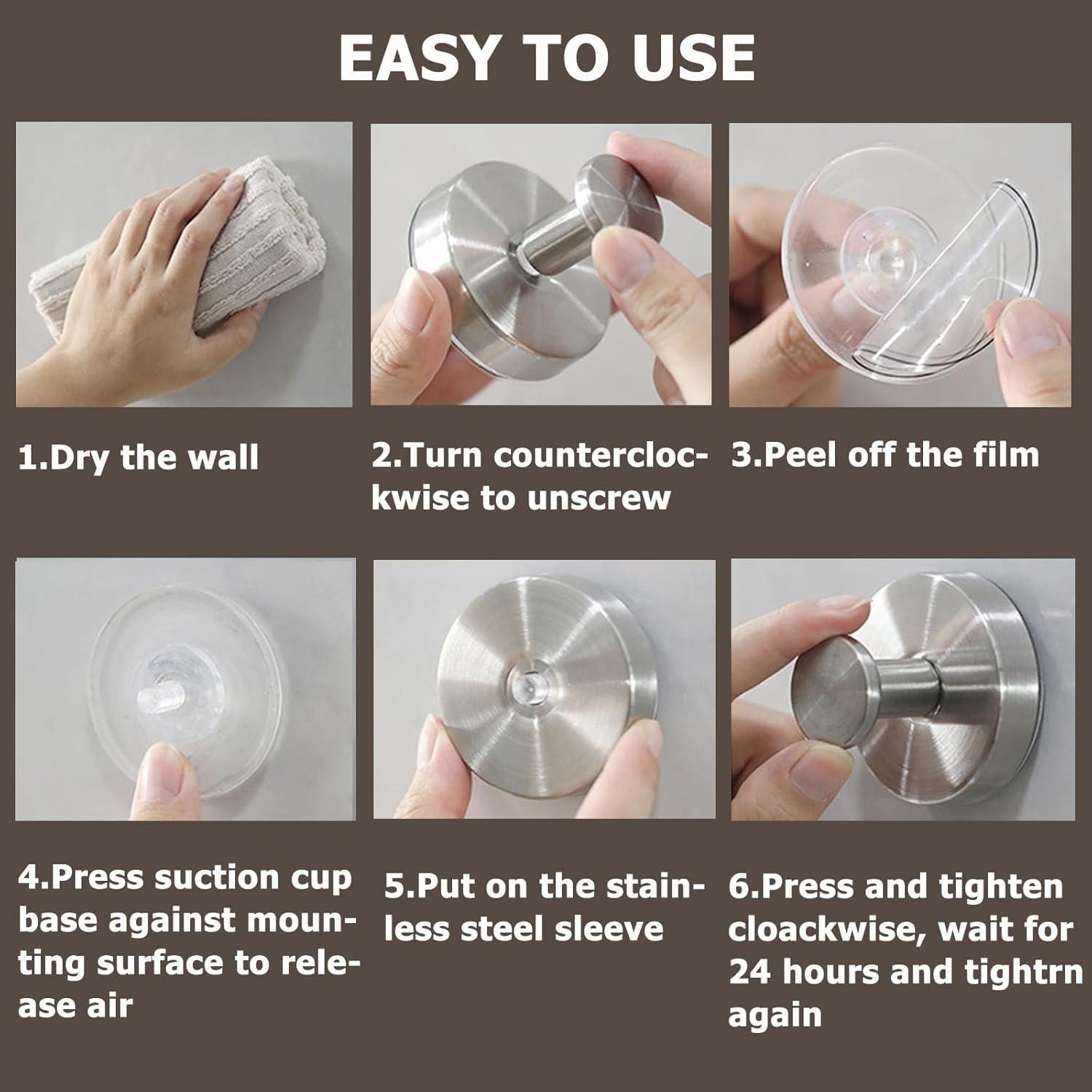 Ganchos de Ventosa Vinaloyary para Ducha, 4 Piezas, Acero Inoxidable