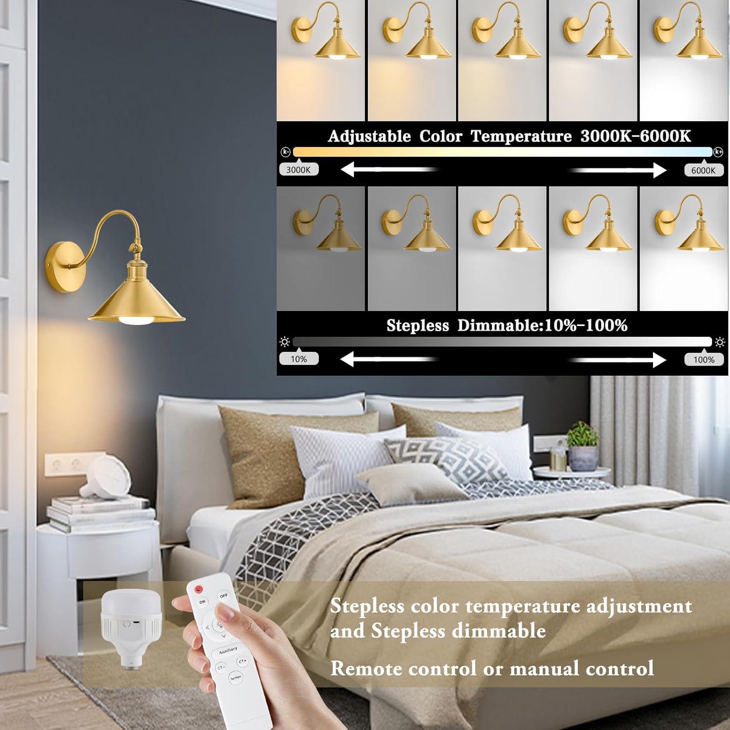 Aplique de Pared Inalámbrico Pillctvel Dorado - Juego de 2 Luces LED