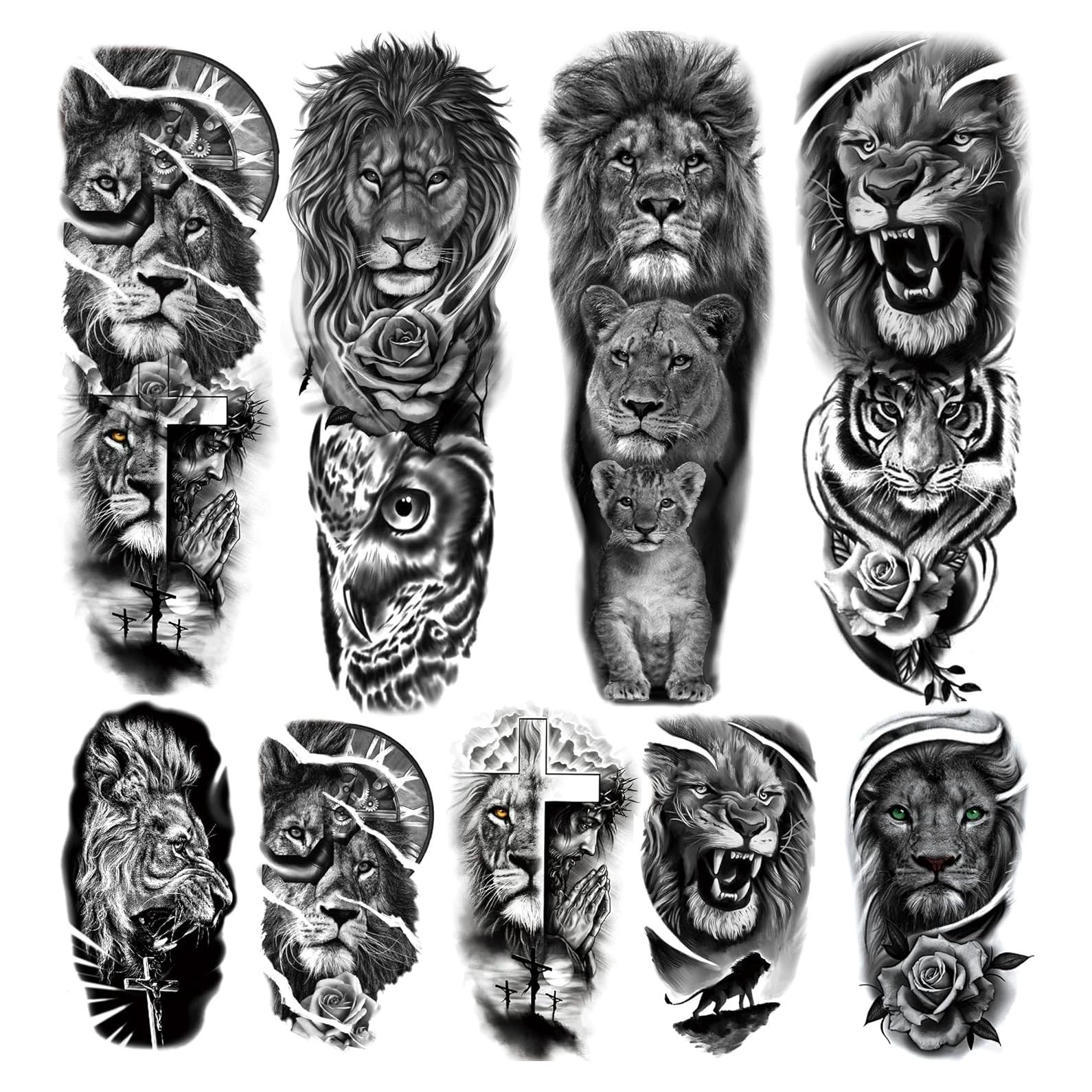 Calcomanías Tatuajes Temporales León y Tigre KOTBS 9 Hojas