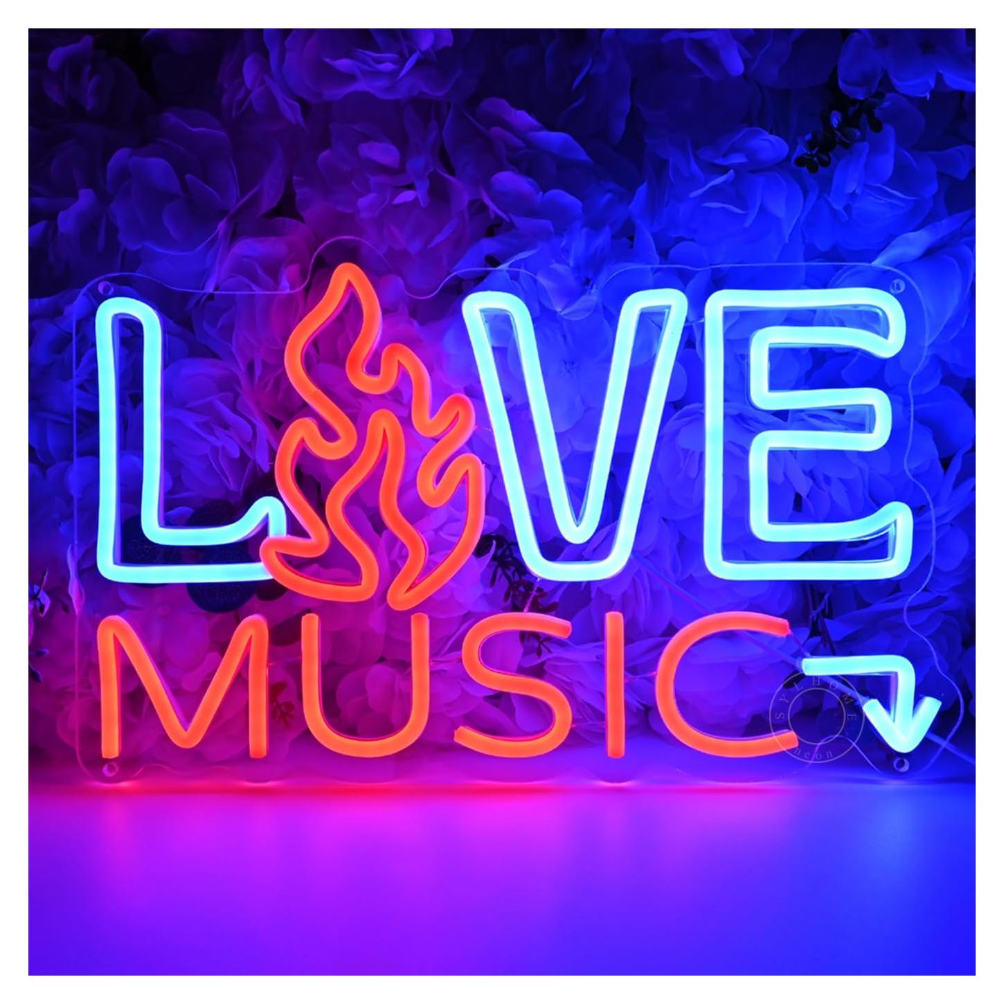 Letrero de Luz de Neón LED SYLHOME Música en Vivo 40x25cm
