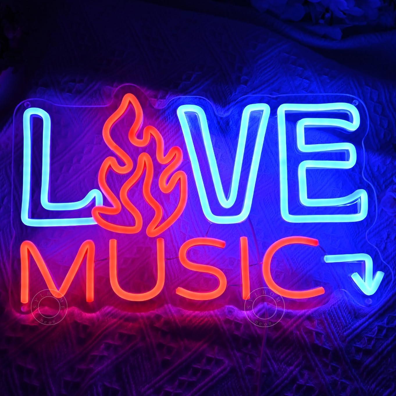 Letrero de Luz de Neón LED SYLHOME Música en Vivo 40x25cm