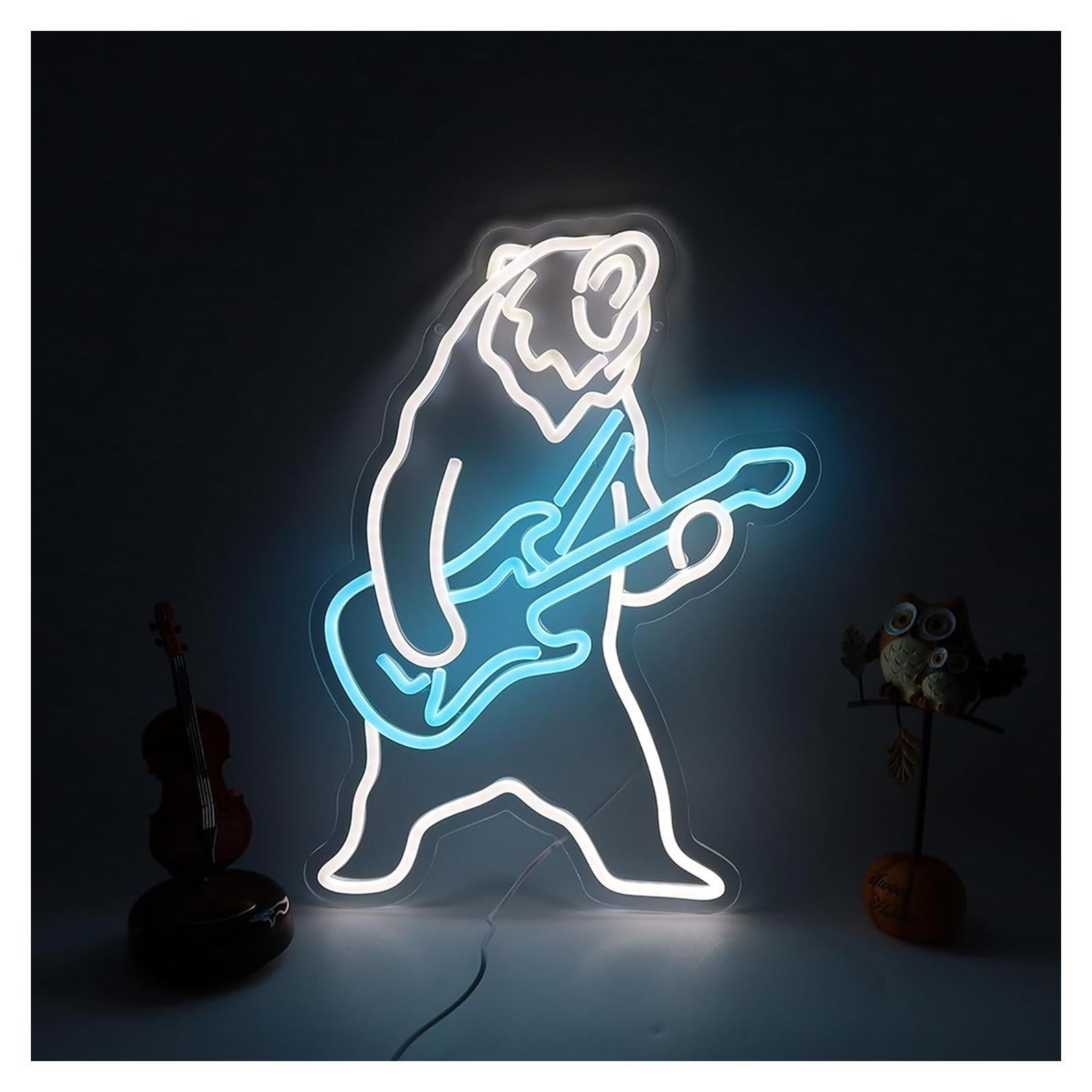 Luz de Neón Oso Polar Guitarrista LED 43x33 cm