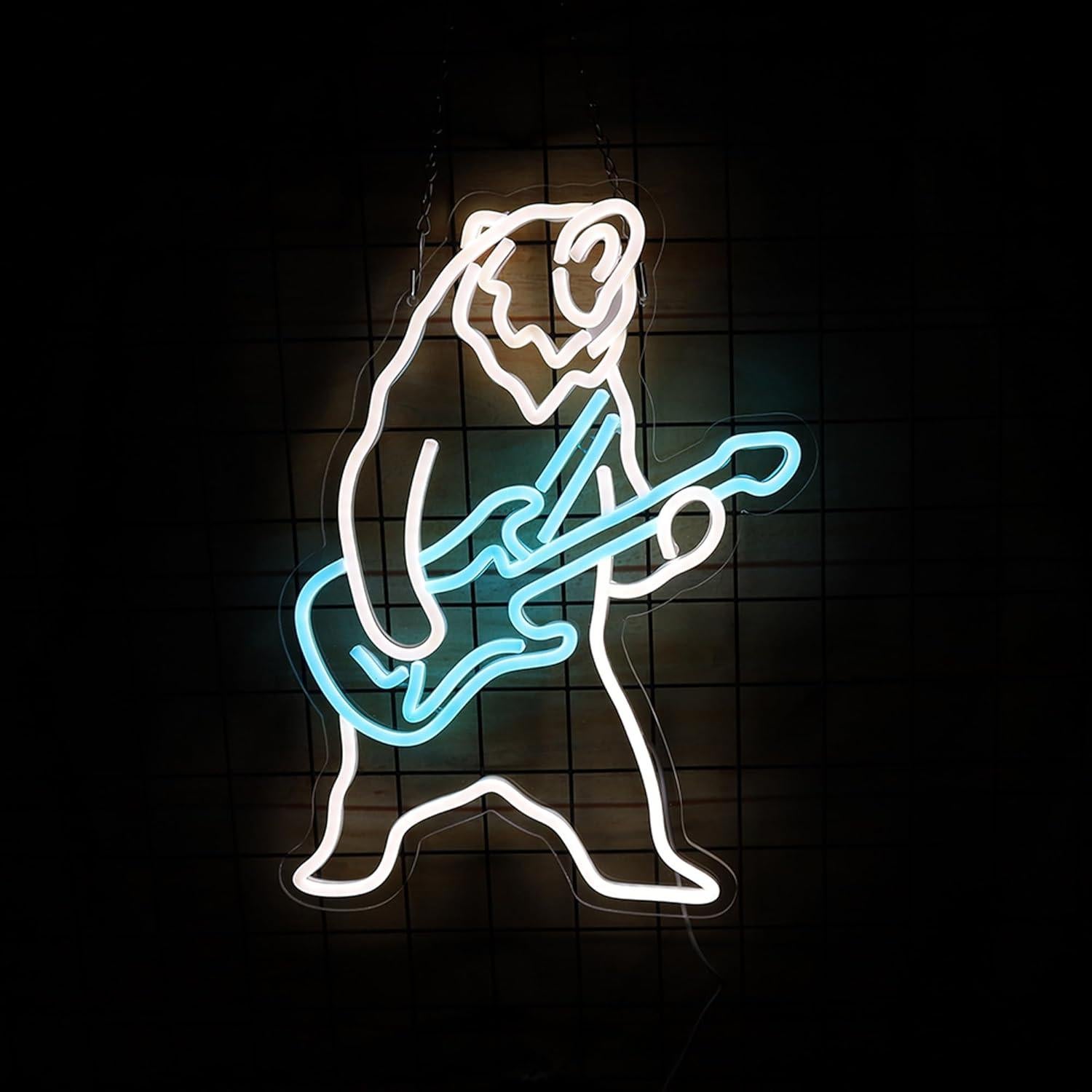 Luz de Neón Oso Polar Guitarrista LED 43x33 cm
