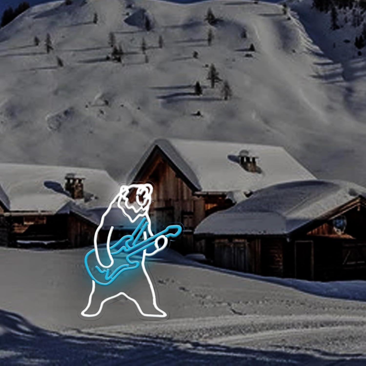 Luz de Neón Oso Polar Guitarrista LED 43x33 cm