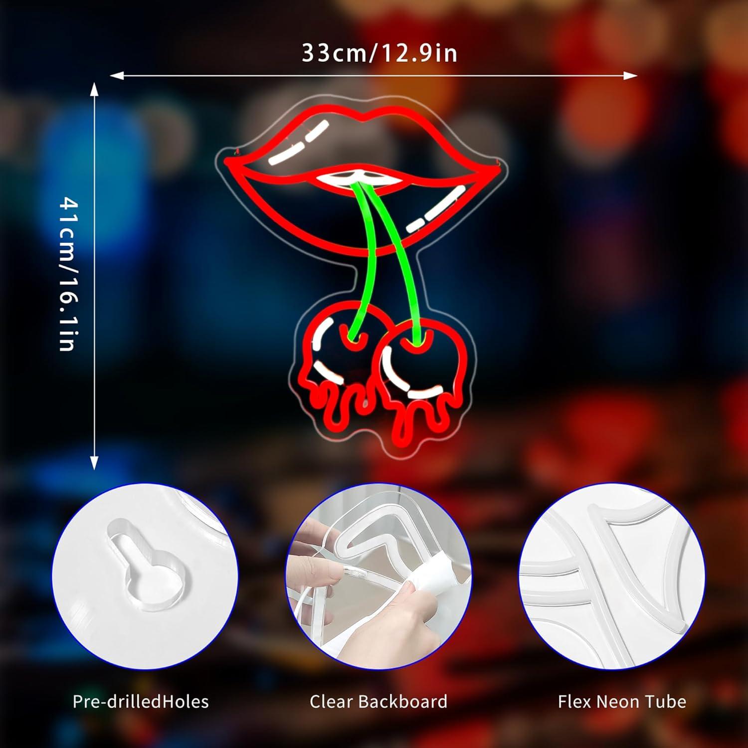 Letrero de Neón LED Labios de Cereza Gdbkabf para Pared