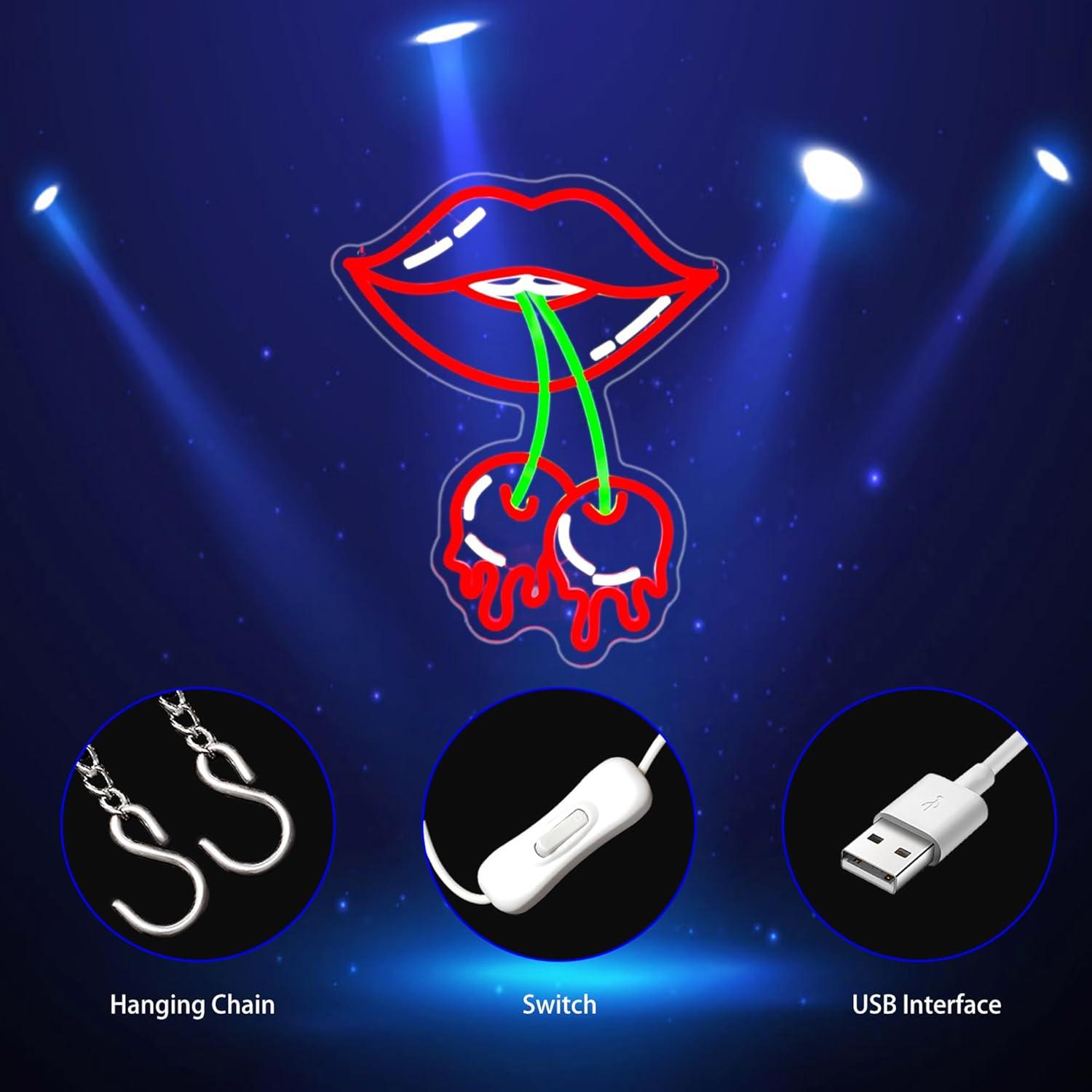 Letrero de Neón LED Labios de Cereza Gdbkabf para Pared