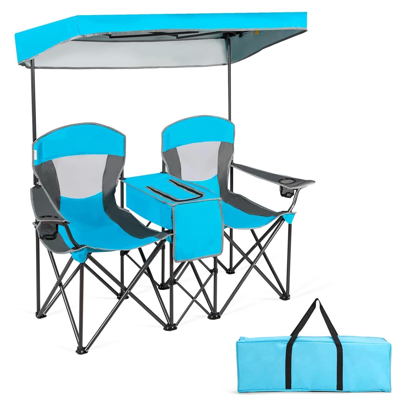 Silla de Camping Loveseat Tangkula Azul Plegable con Dosel