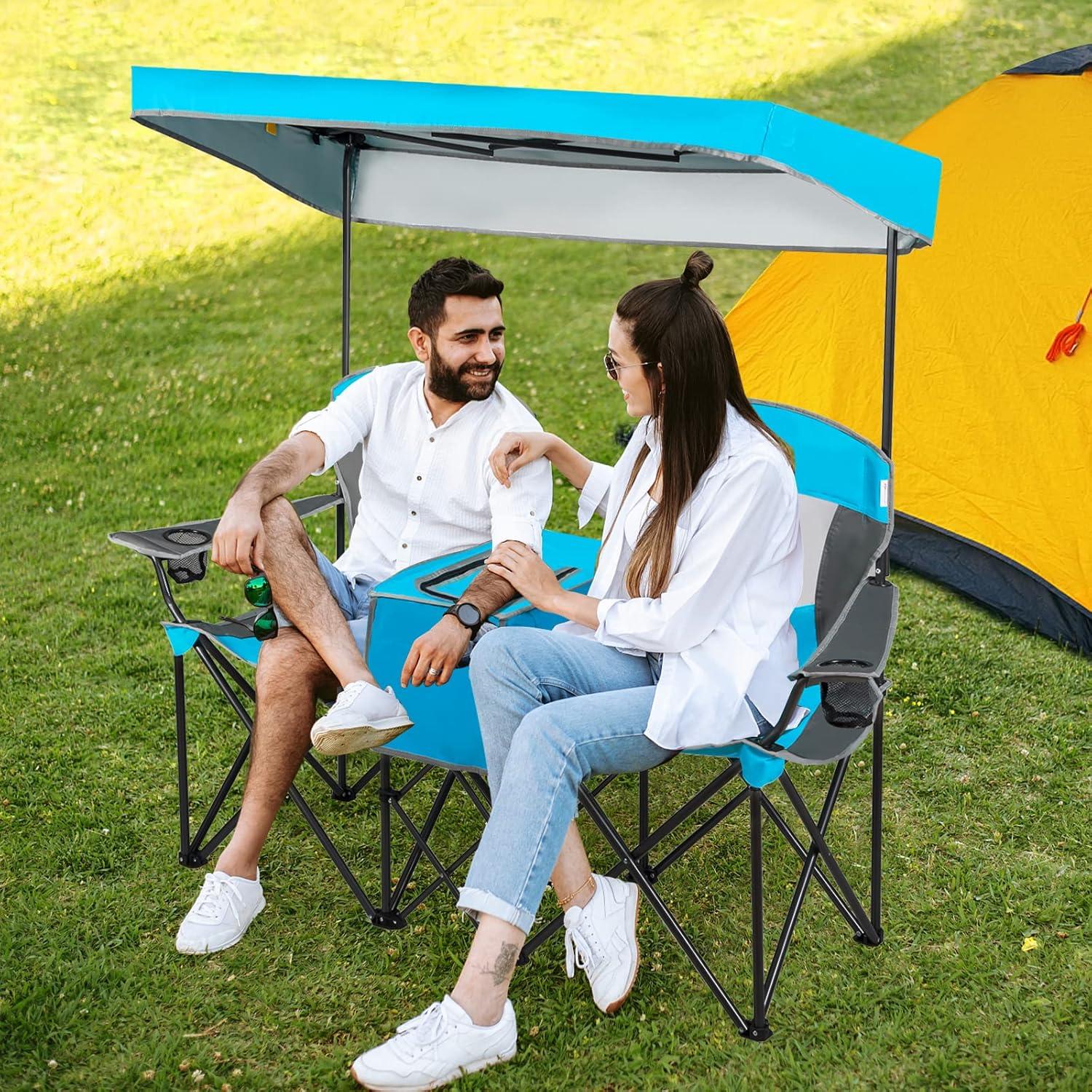 Silla de Camping Loveseat Tangkula Azul Plegable con Dosel
