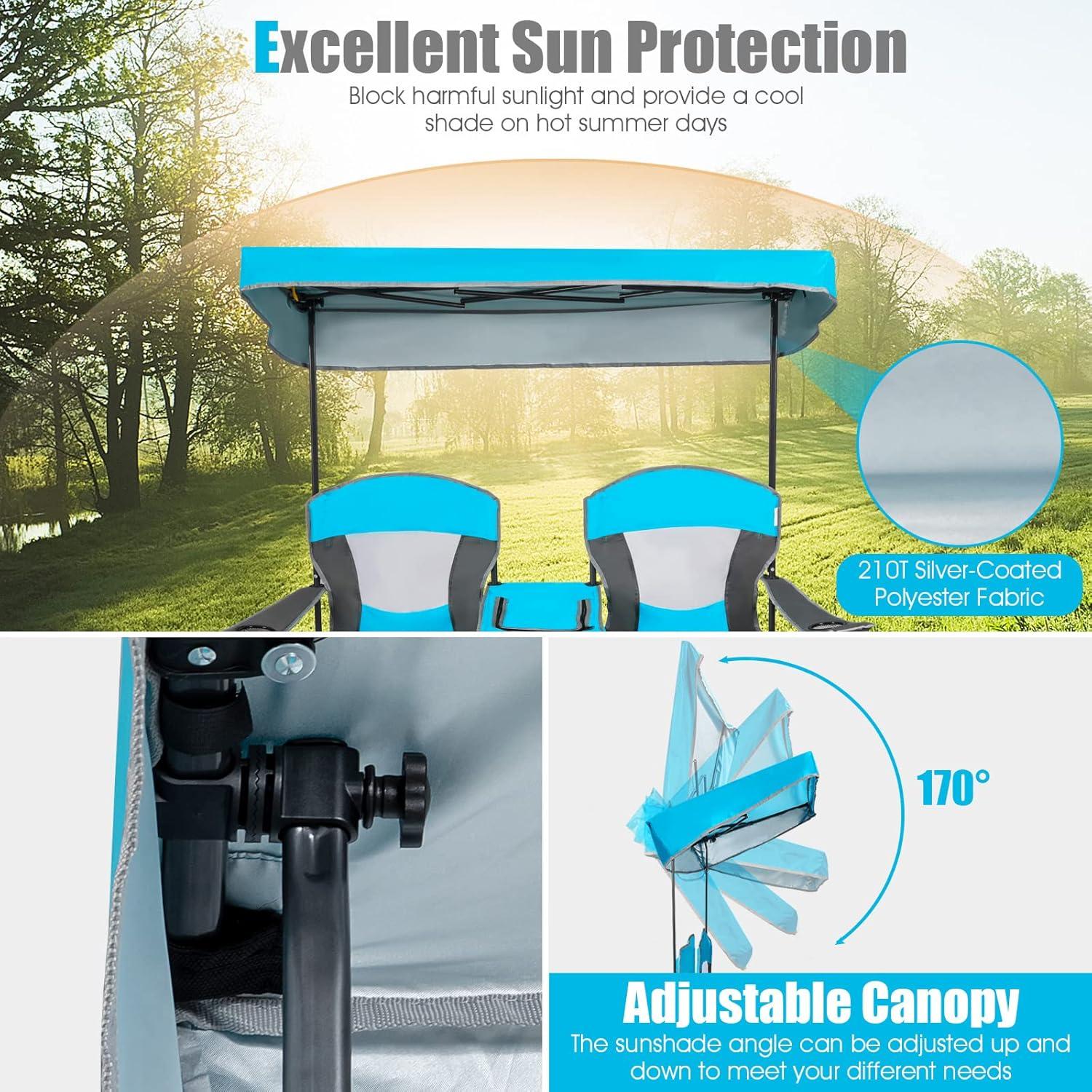 Silla de Camping Loveseat Tangkula Azul Plegable con Dosel