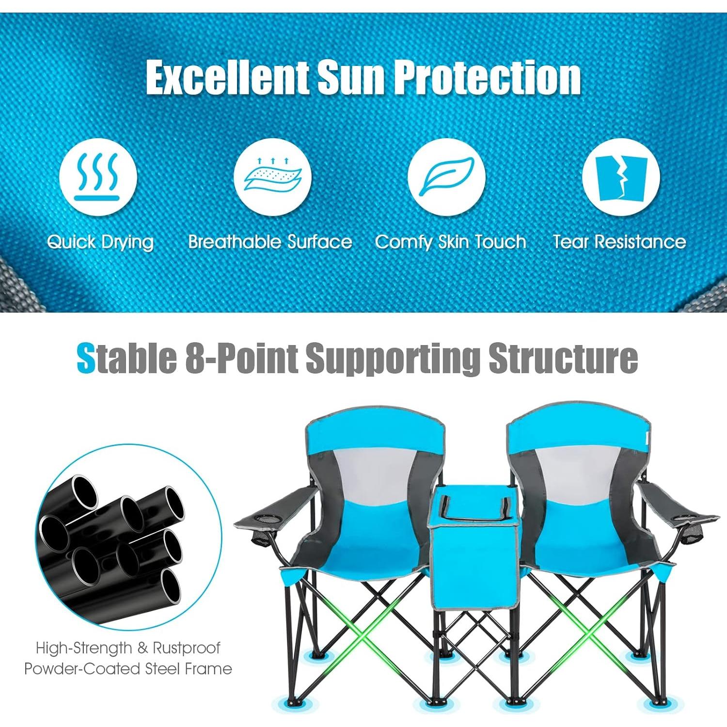 Silla de Camping Loveseat Tangkula Azul Plegable con Dosel