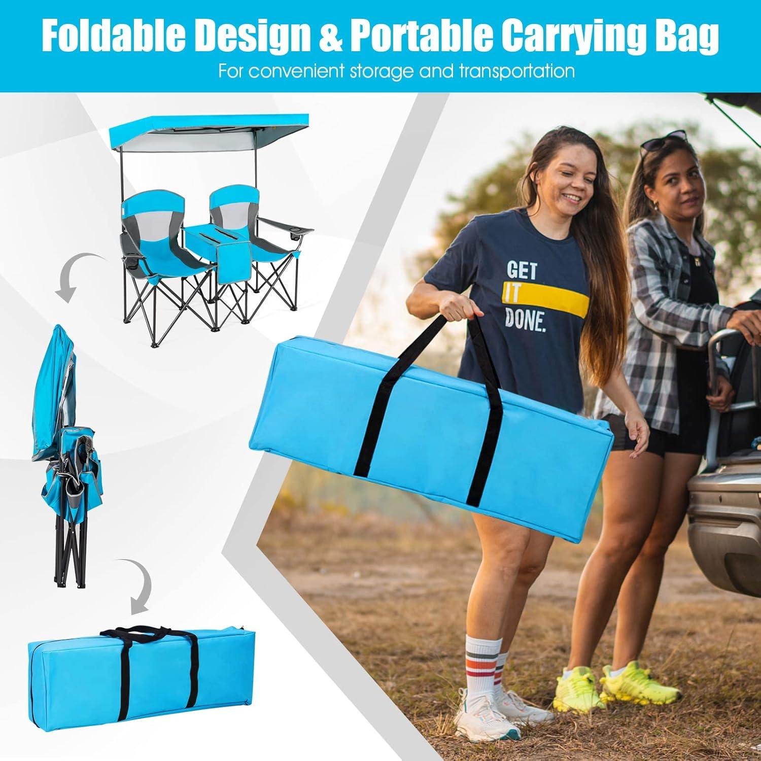 Silla de Camping Loveseat Tangkula Azul Plegable con Dosel