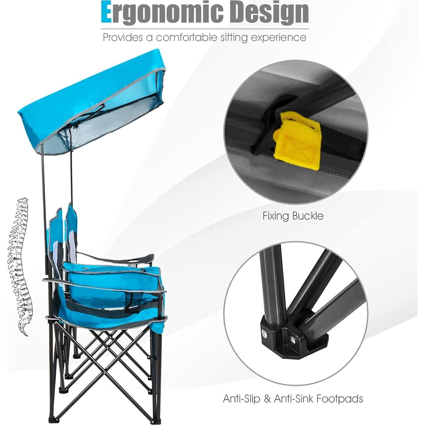 Silla de Camping Loveseat Tangkula Azul Plegable con Dosel
