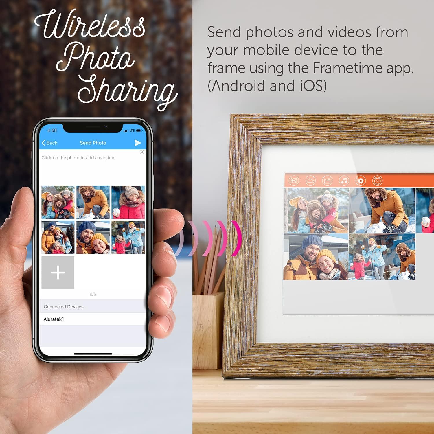 Marco Digital de Fotos WiFi Aluratek 10" Madera Envejecida 16GB