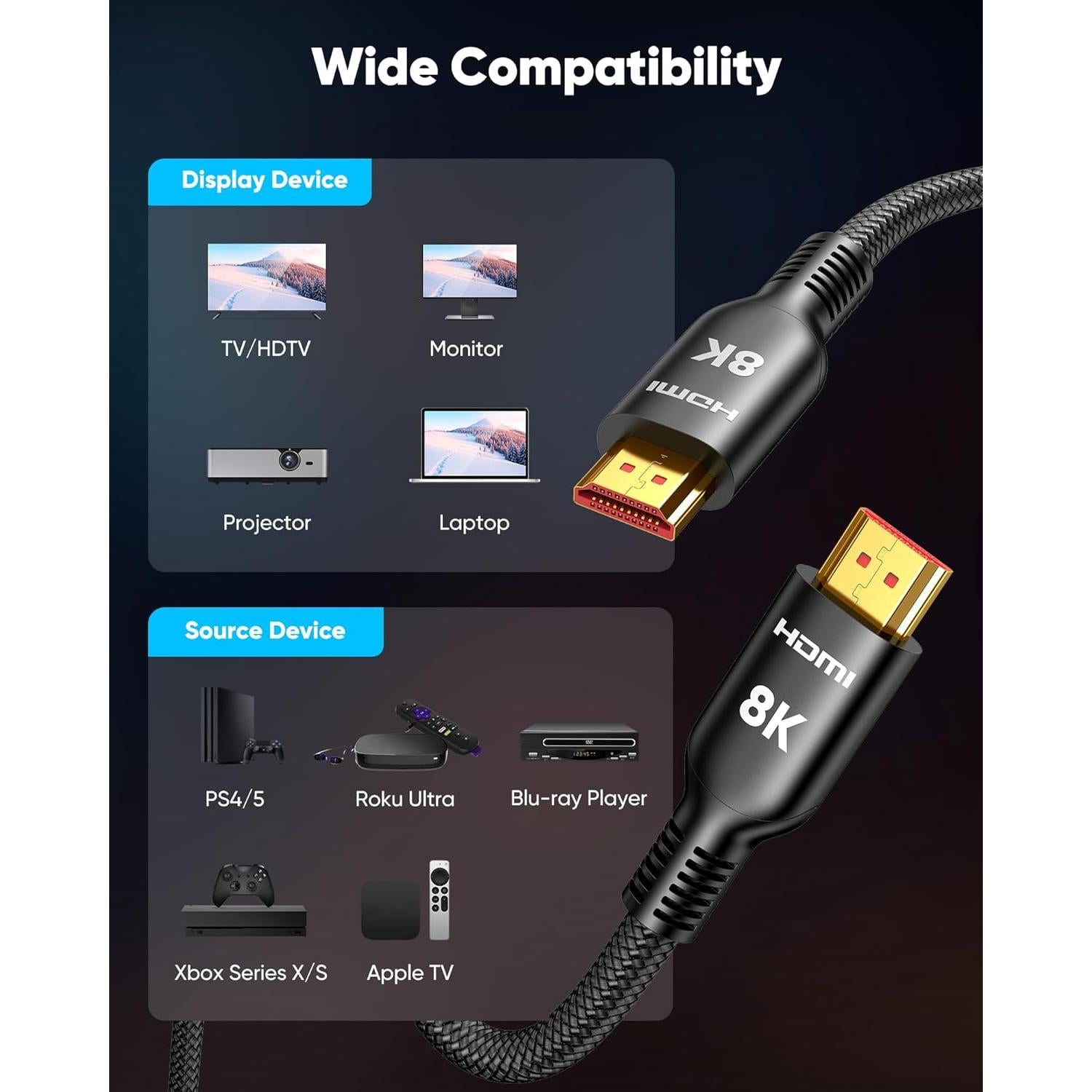 Cable HDMI Corto Highwings 8K 0.46m Ultra 48Gbps 4K@120Hz