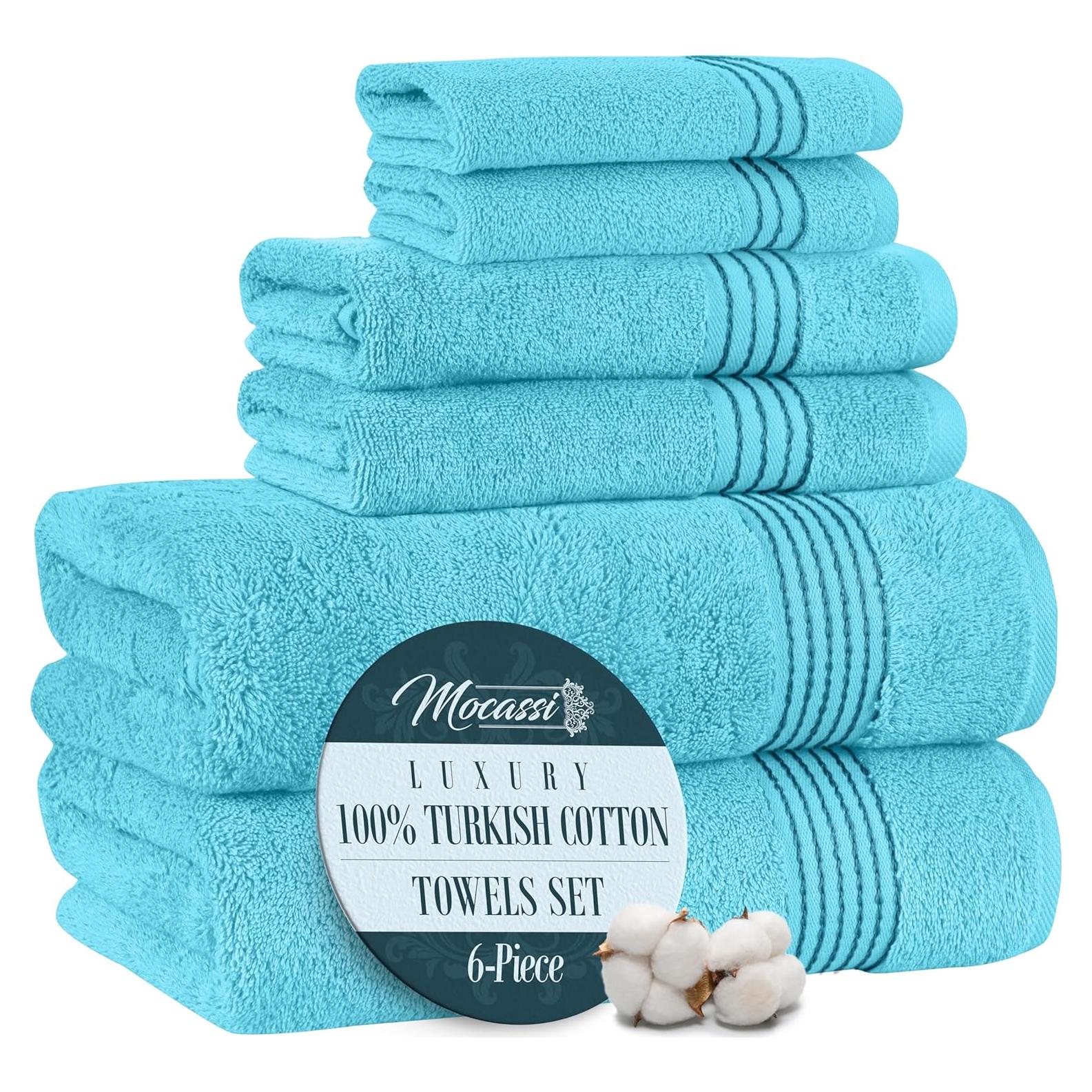 Juego de Toallas de Lujo Mocassi 100% Algodón Turco 6 Piezas Aqua