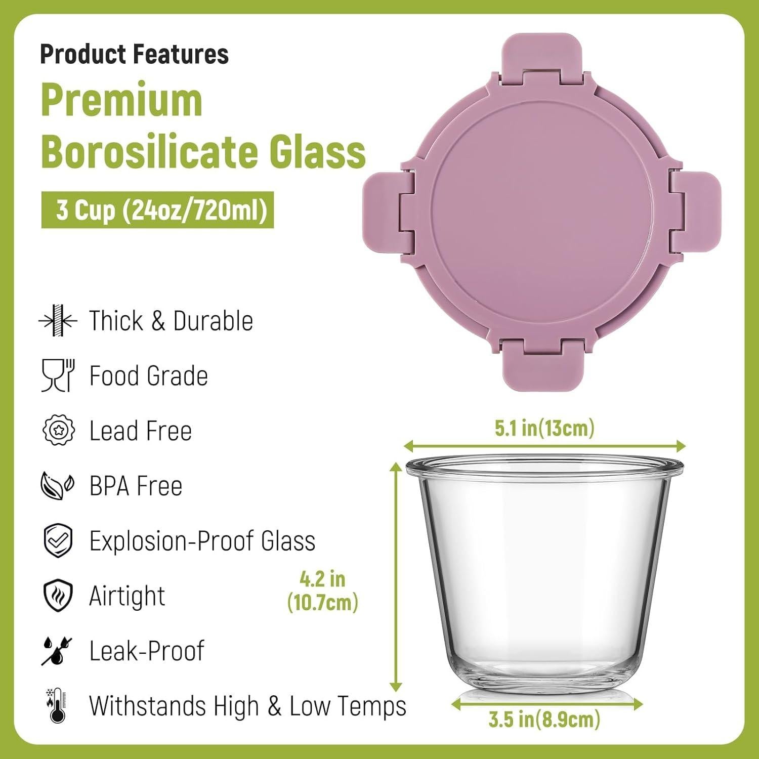 Contenedores de Vidrio Snuvid 3 Tazas 4 Piezas Herméticos BPA