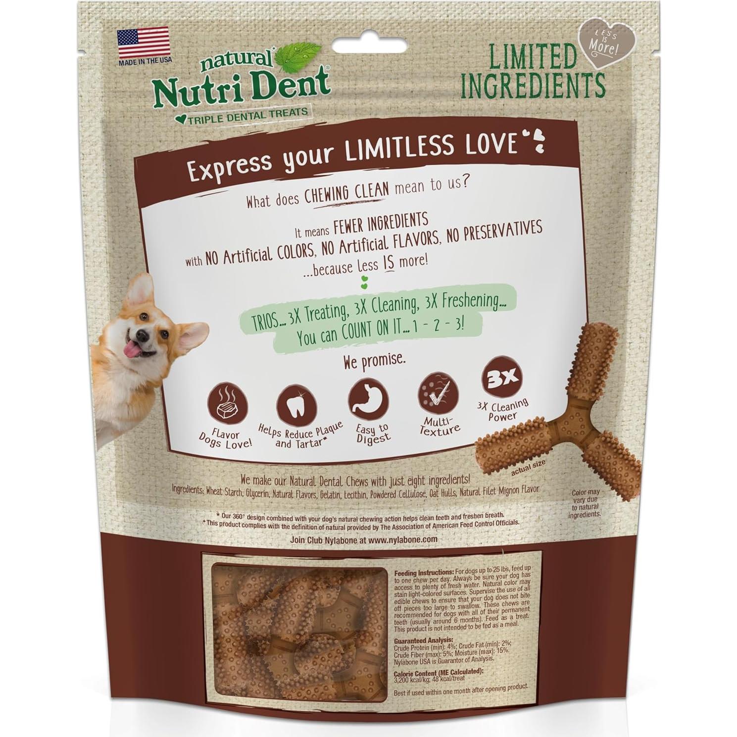 Golosinas Dentales para Perros Nylabone Nutri Dent 298g Sabor Filet Mignon