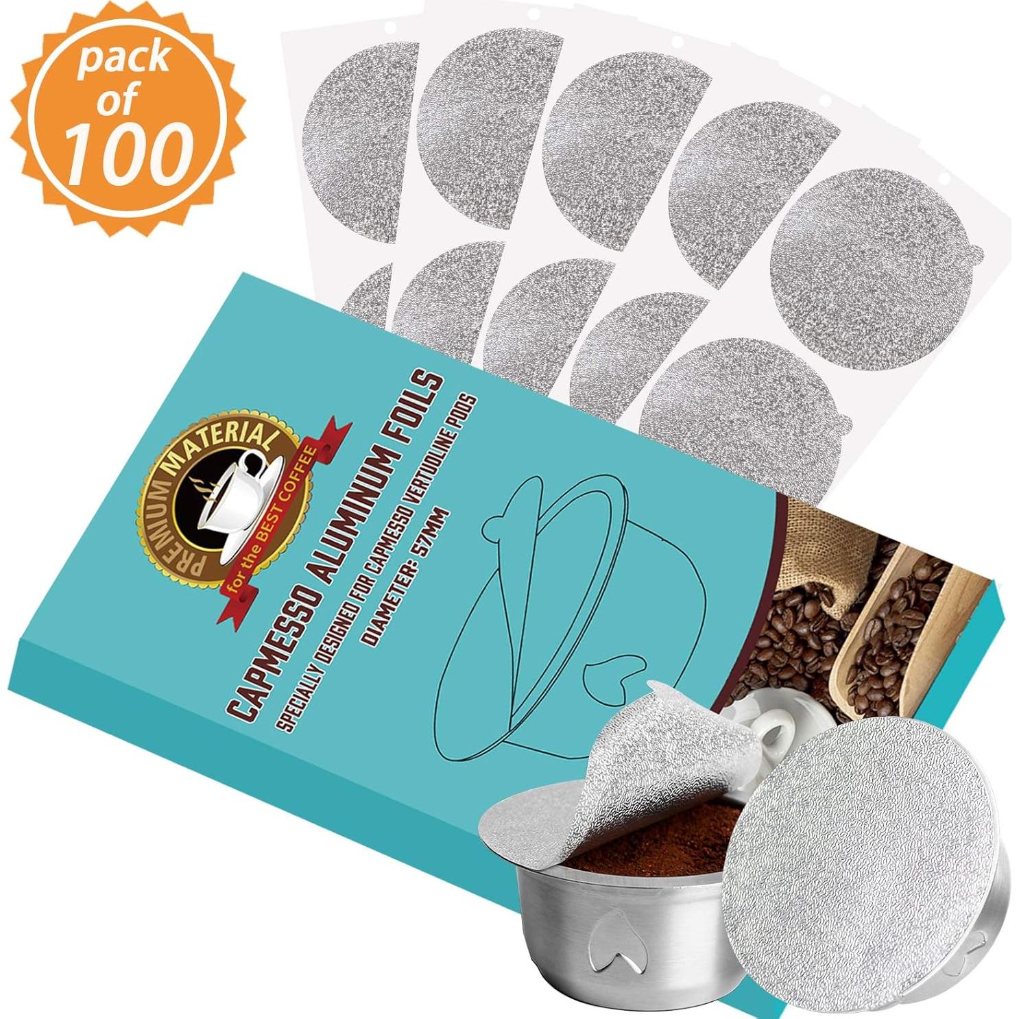 Tapas de Aluminio Reutilizables CAPMESSO para Cápsulas Vertuoline - 100pcs 57mm