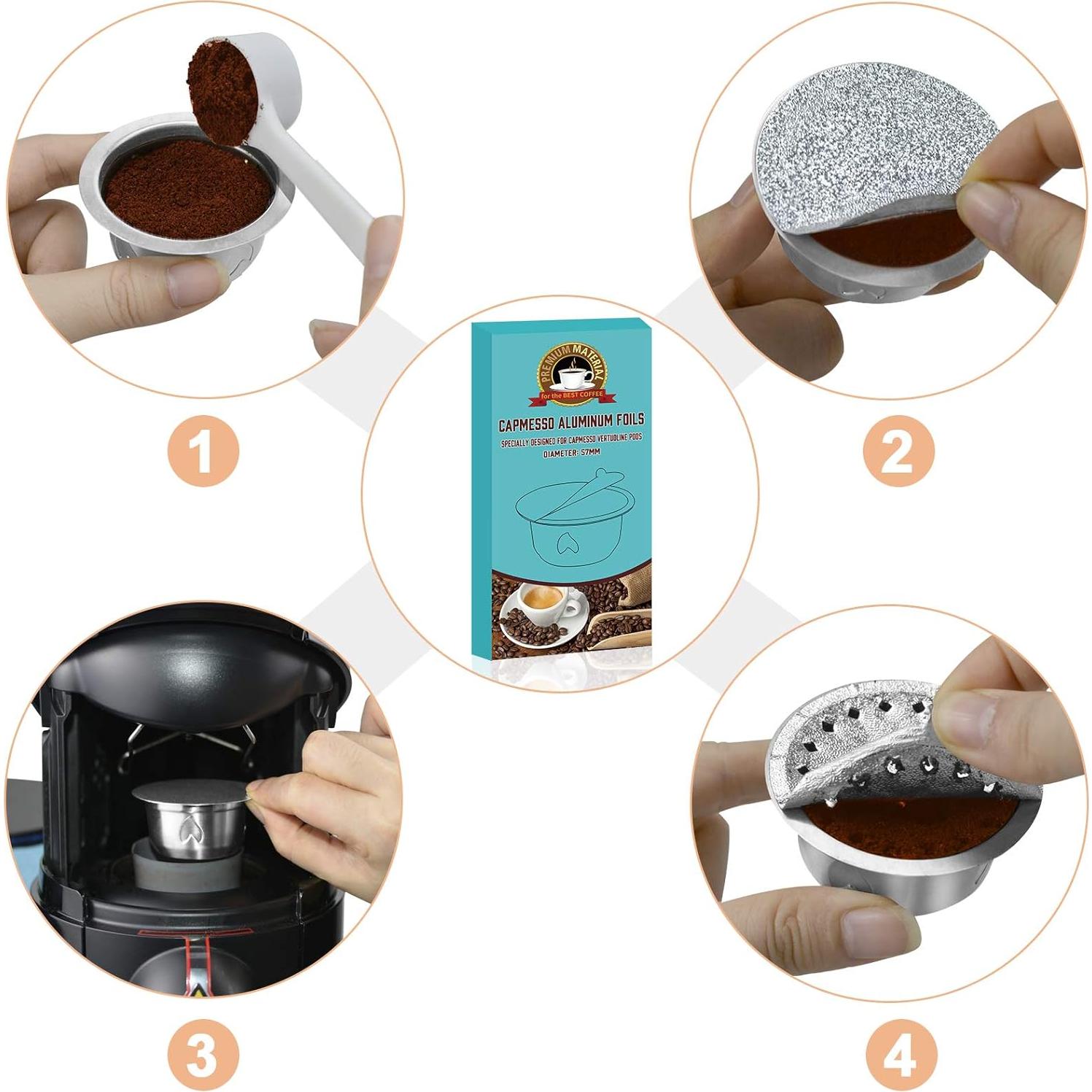 Tapas de Aluminio Reutilizables CAPMESSO para Cápsulas Vertuoline - 100pcs 57mm